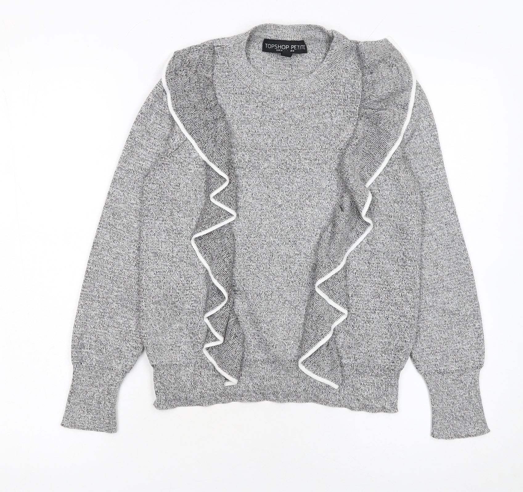 Topshop Petite Grey Ruffle Knit Women's Jumper Size 8