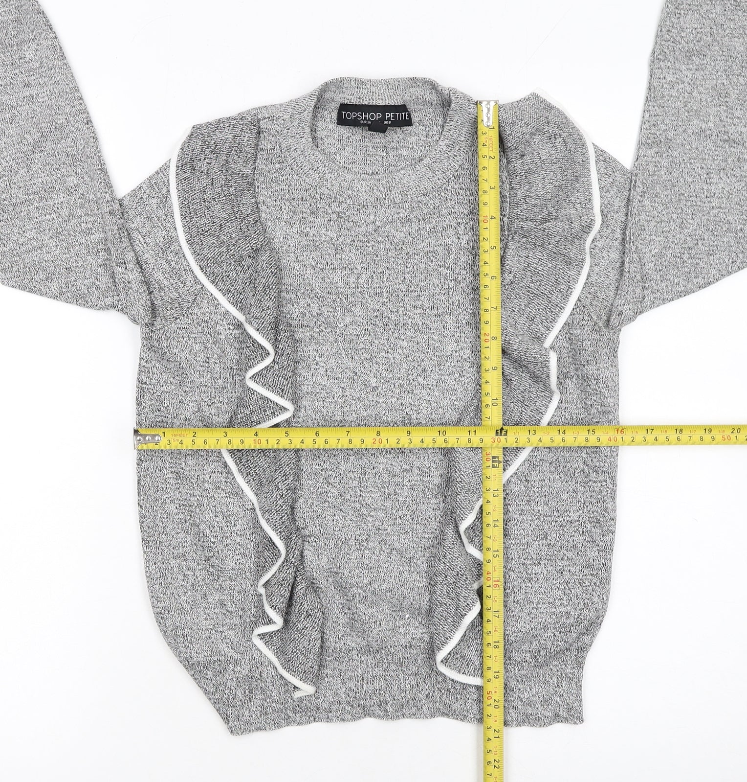 Topshop Petite Grey Ruffle Knit Women's Jumper Size 8 - Image 2