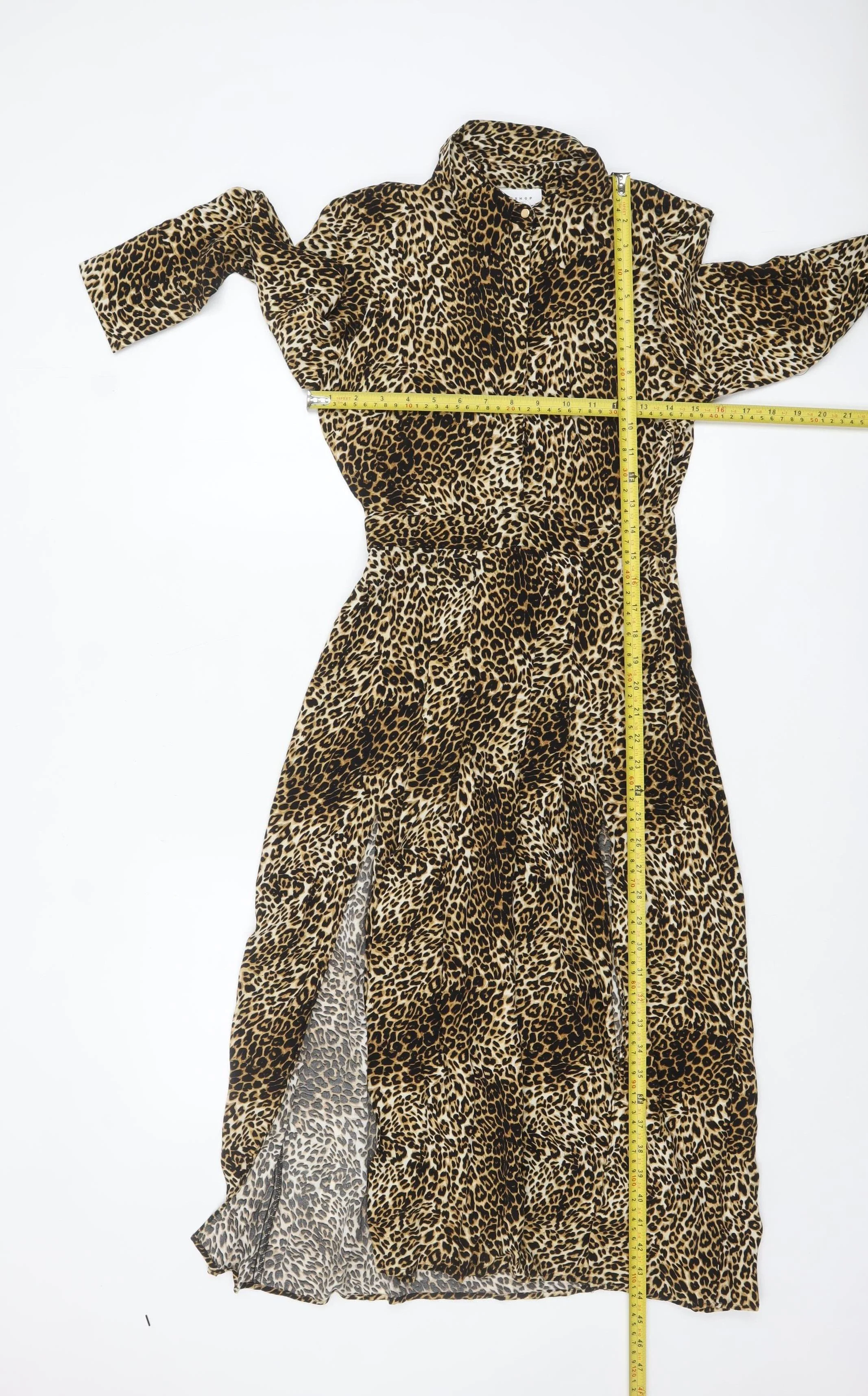 Topshop Petite Leopard Print Midi Shirt Dress Brown UK 4 - Image 2