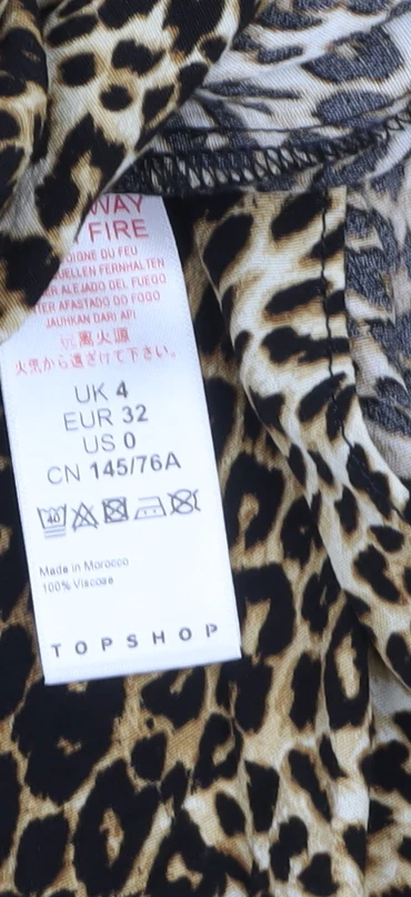 Topshop Petite Leopard Print Midi Shirt Dress Brown UK 4 - Image 4