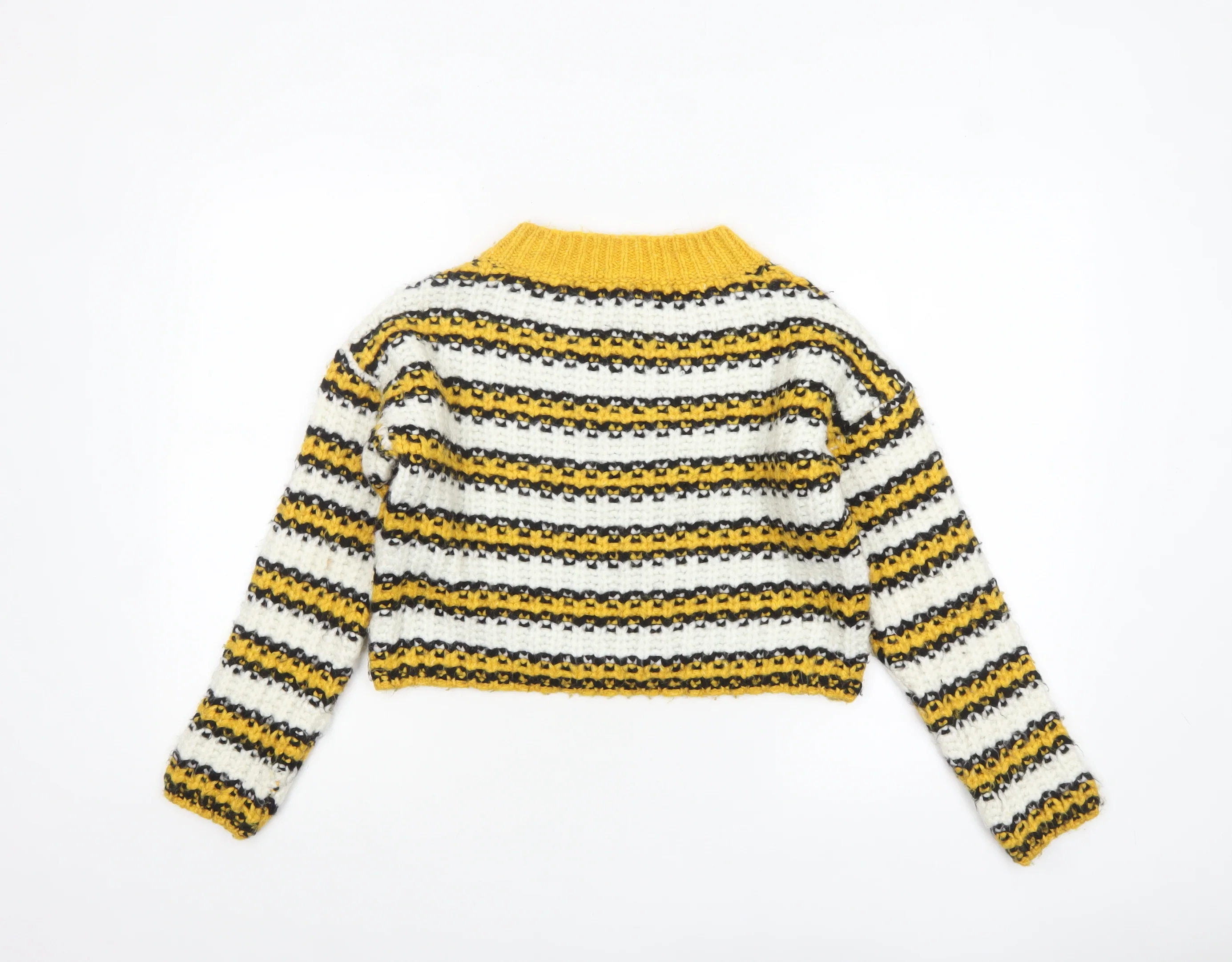 Topshop Petite Women’s Multicoloured Striped V-Neck Chunky Knit Jumper Size 6 - Image 3