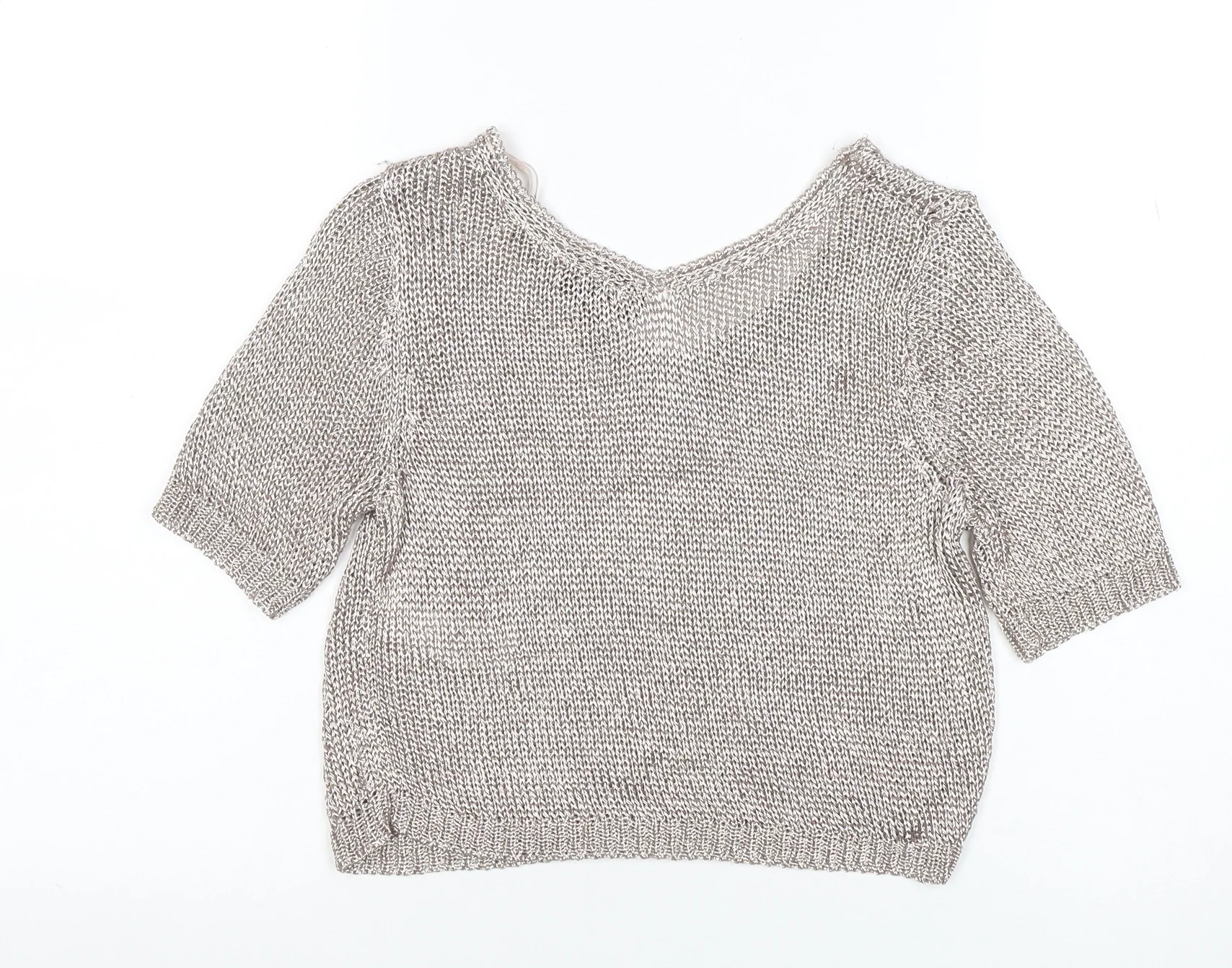 Topshop Petite Women’s Silver Knit V-Neck Cropped Blouse Size 8 - Image 3
