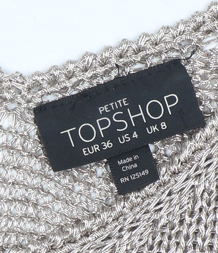 Topshop Petite Women’s Silver Knit V-Neck Cropped Blouse Size 8 - Image 4