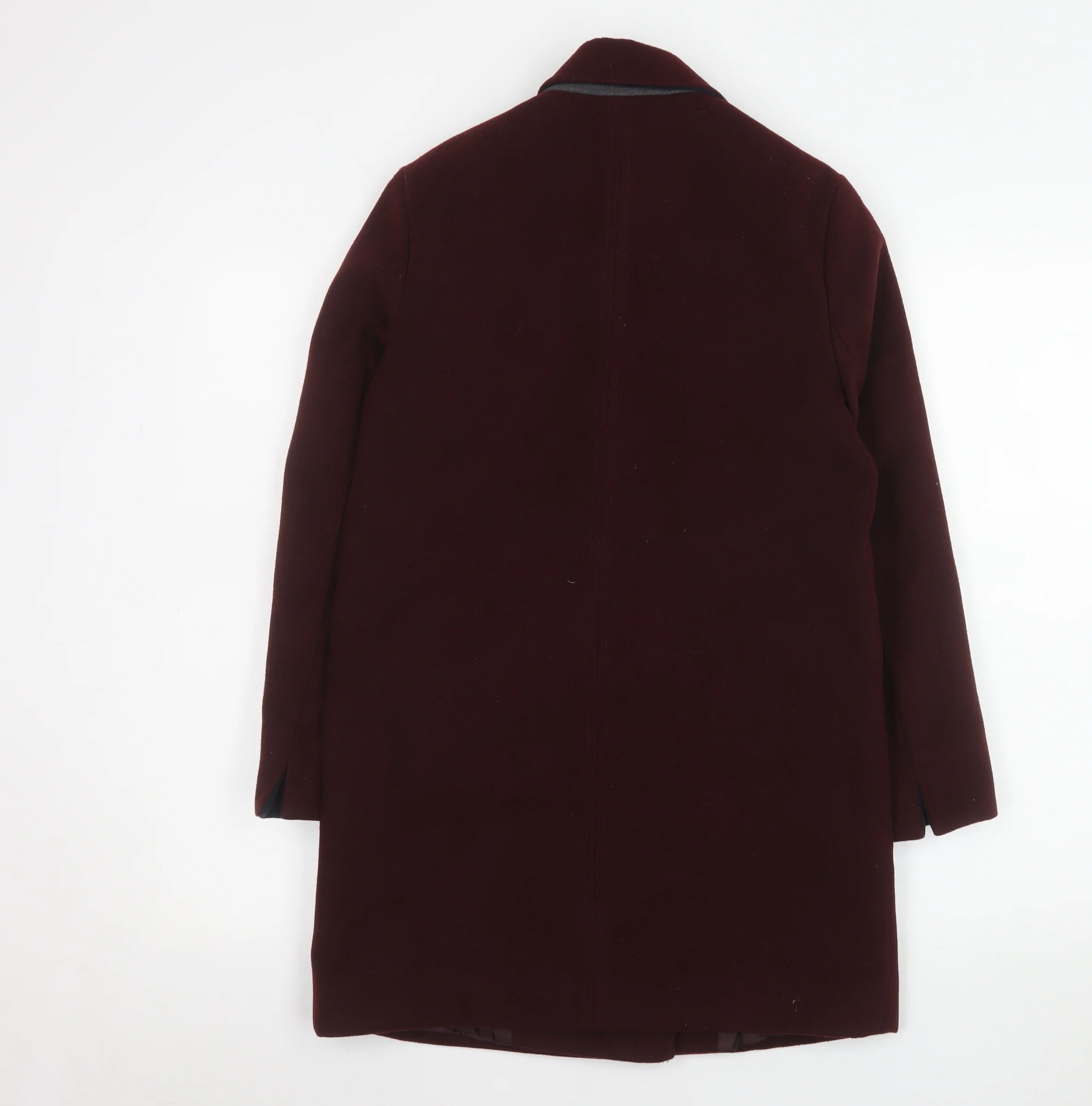 Topshop Petite Women's Burgundy Wool Blend Zip Pocket Overcoat UK 4 - Image 3