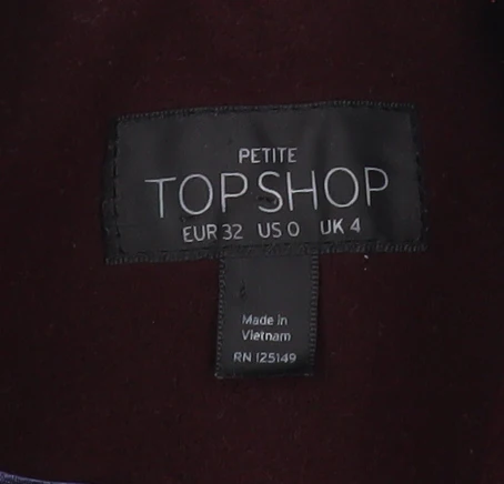 Topshop Petite Women's Burgundy Wool Blend Zip Pocket Overcoat UK 4 - Image 4