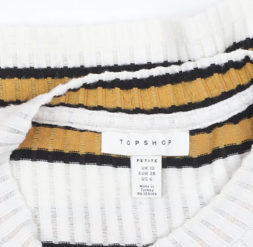 Topshop Petite Women's Multicoloured Striped Cropped Knit Top UK 10 - Image 5