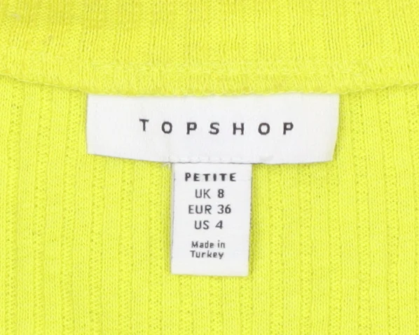 Topshop Petite Yellow Cropped Ribbed Long Sleeve Lace-Up Blouse UK 8 - Image 4