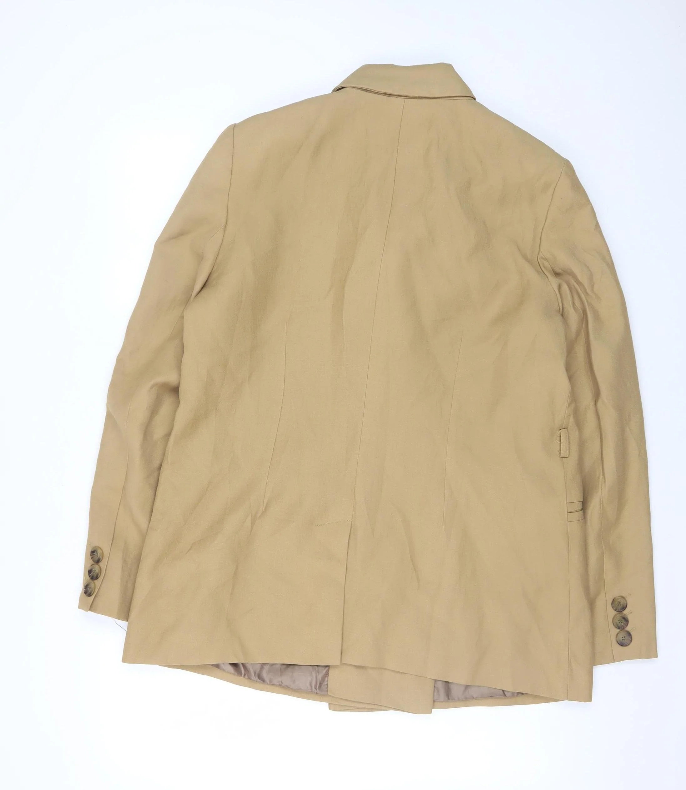 Topshop Women Beige Blazer UK 14 Regular Twill Double Breasted Jacket - Image 3