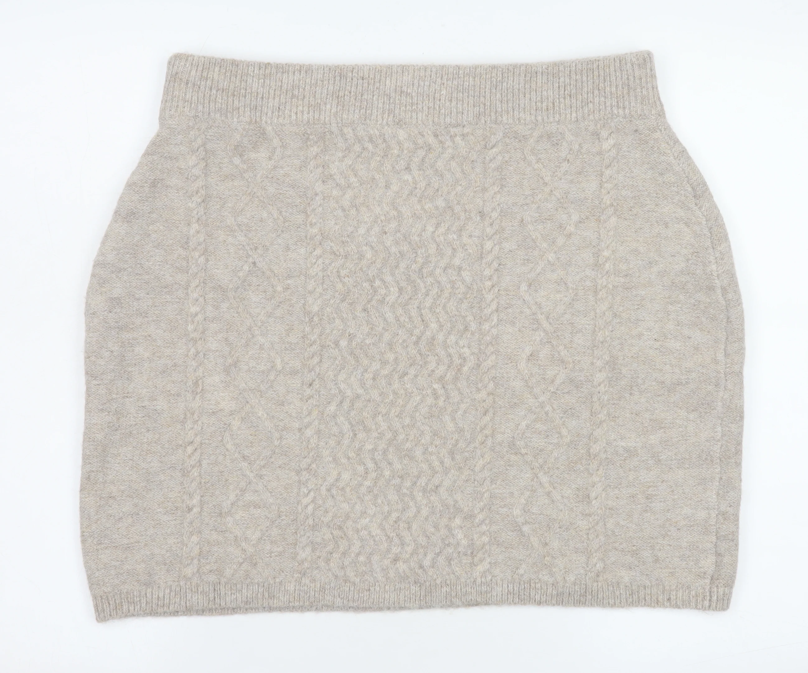 Topshop Women Beige Cable Knit Short Skirt Size L UK16 Winter Style