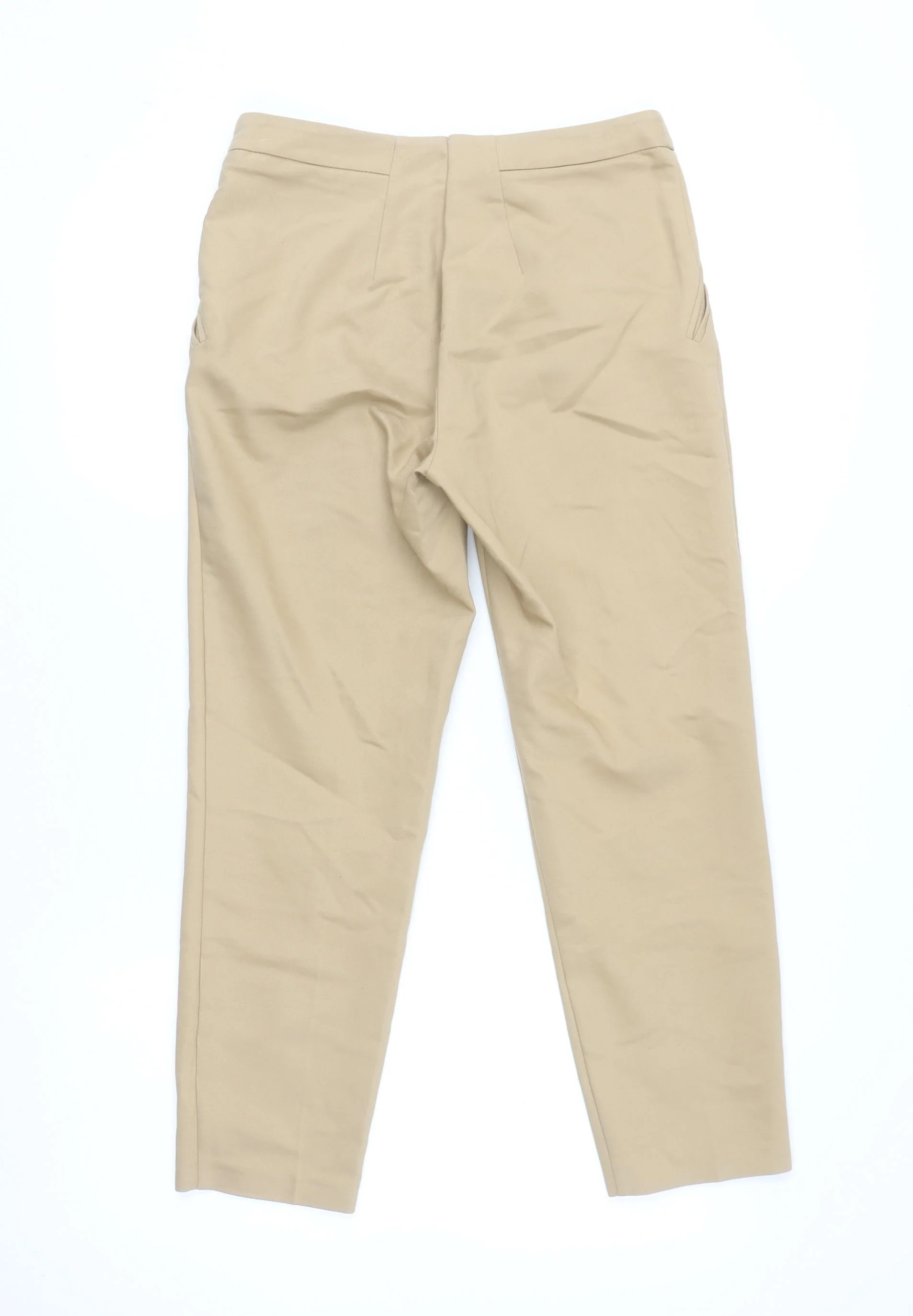 Topshop Women Beige Chino Tapered Trousers Size 10 Stretch Comfort - Image 3