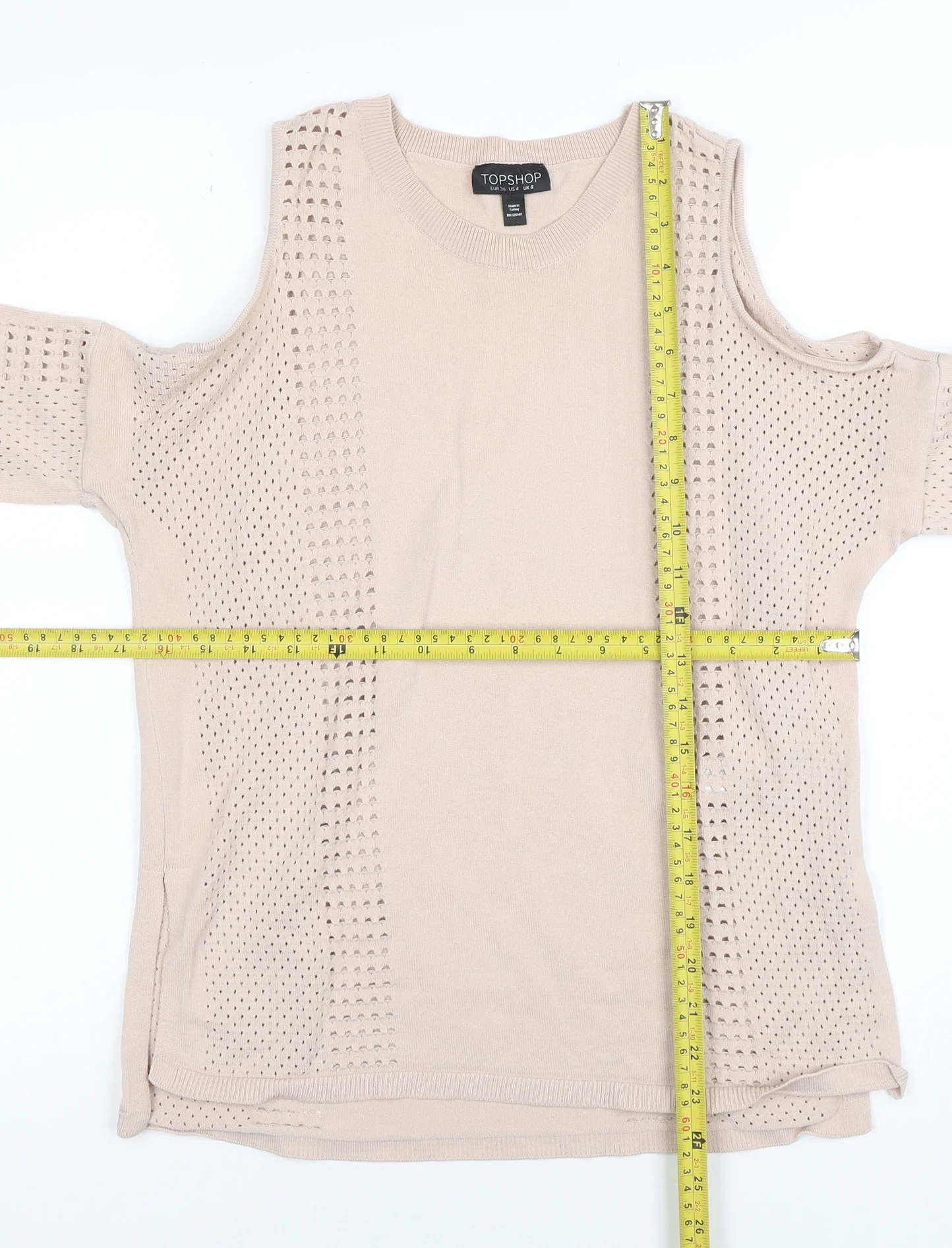 Topshop Women Beige Cold Shoulder Knit Blouse Size 8 - Image 2