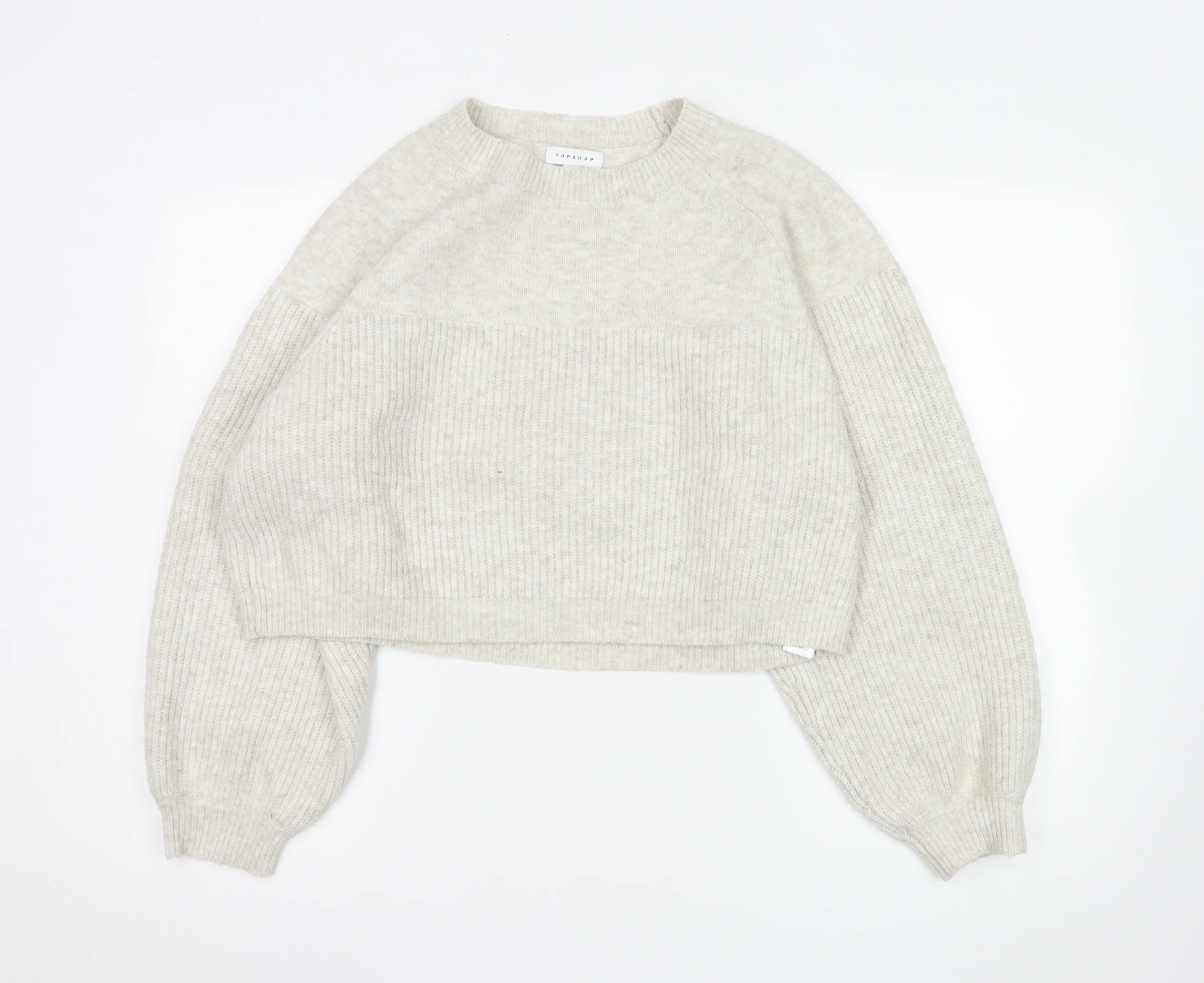 Topshop Women Beige Crew Neck Rib Knit Pullover Jumper Size S