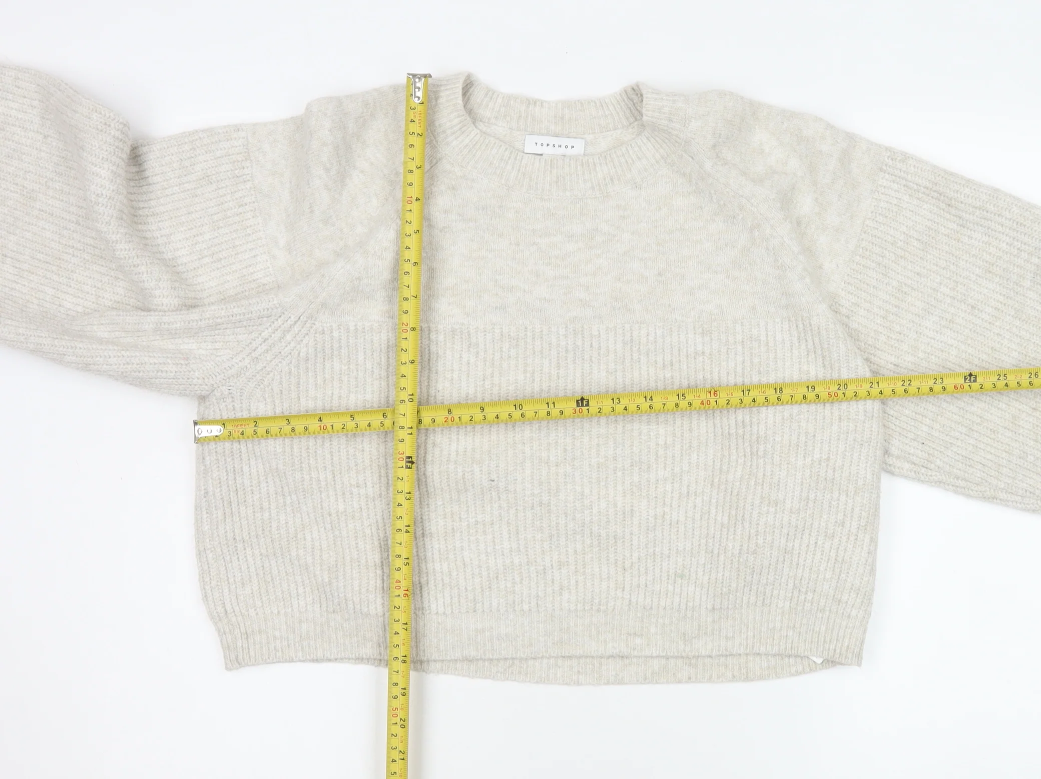 Topshop Women Beige Crew Neck Rib Knit Pullover Jumper Size S - Image 2