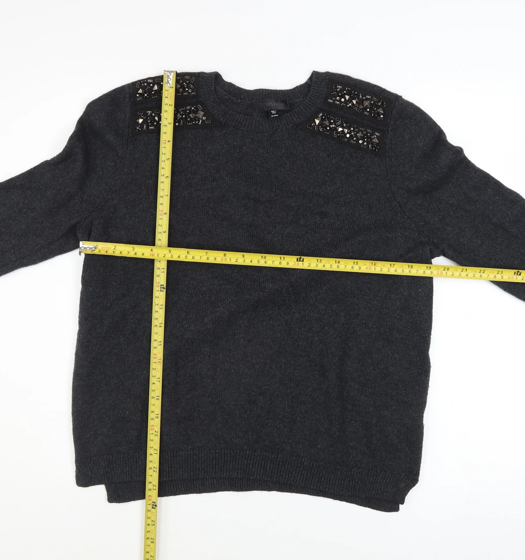 Topshop Women Black Embellished Angora Blend Crew Neck Jumper Size 10 - Image 2