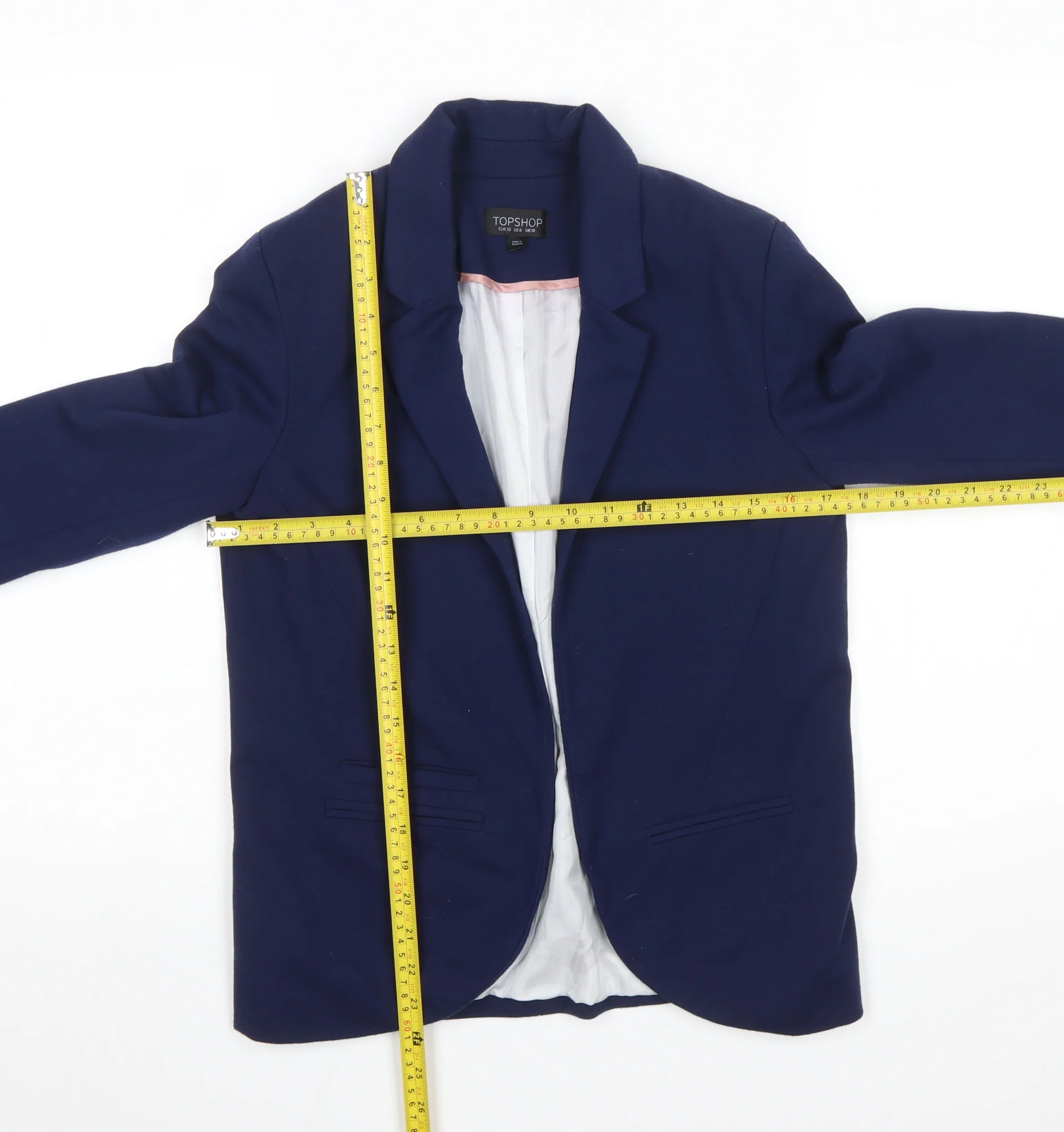 Topshop Women Blue Regular Fit Notch Lapel Blazer Size 10 - Image 2