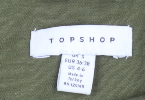 Topshop Women Green Cropped Military Jacket S Cotton Button Up - Image 4