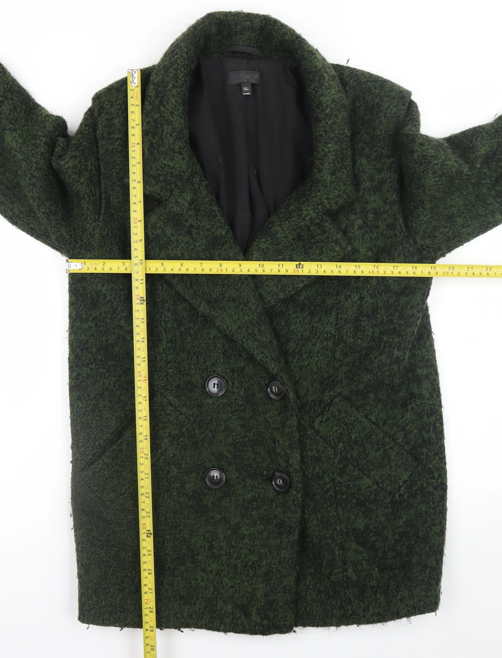 Topshop Women Green Wool Blend Pea Coat Size 8 Button Front - Image 2