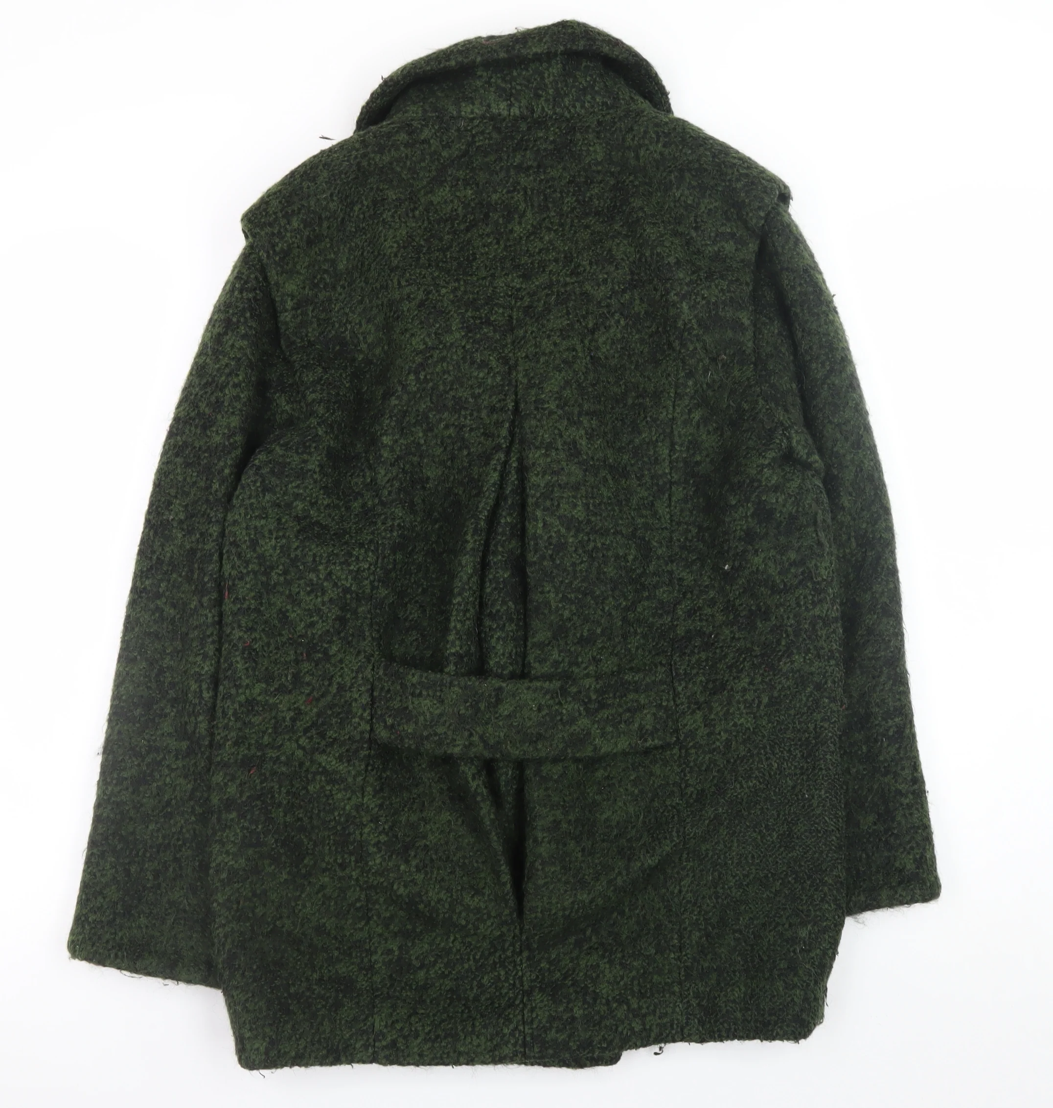Topshop Women Green Wool Blend Pea Coat Size 8 Button Front - Image 3