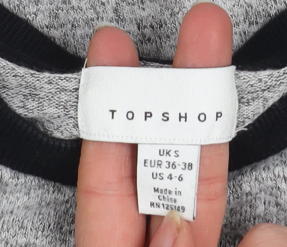 Topshop Women Grey Crew Neck Long Sleeve Pullover Sweatshirt Size S - Image 4