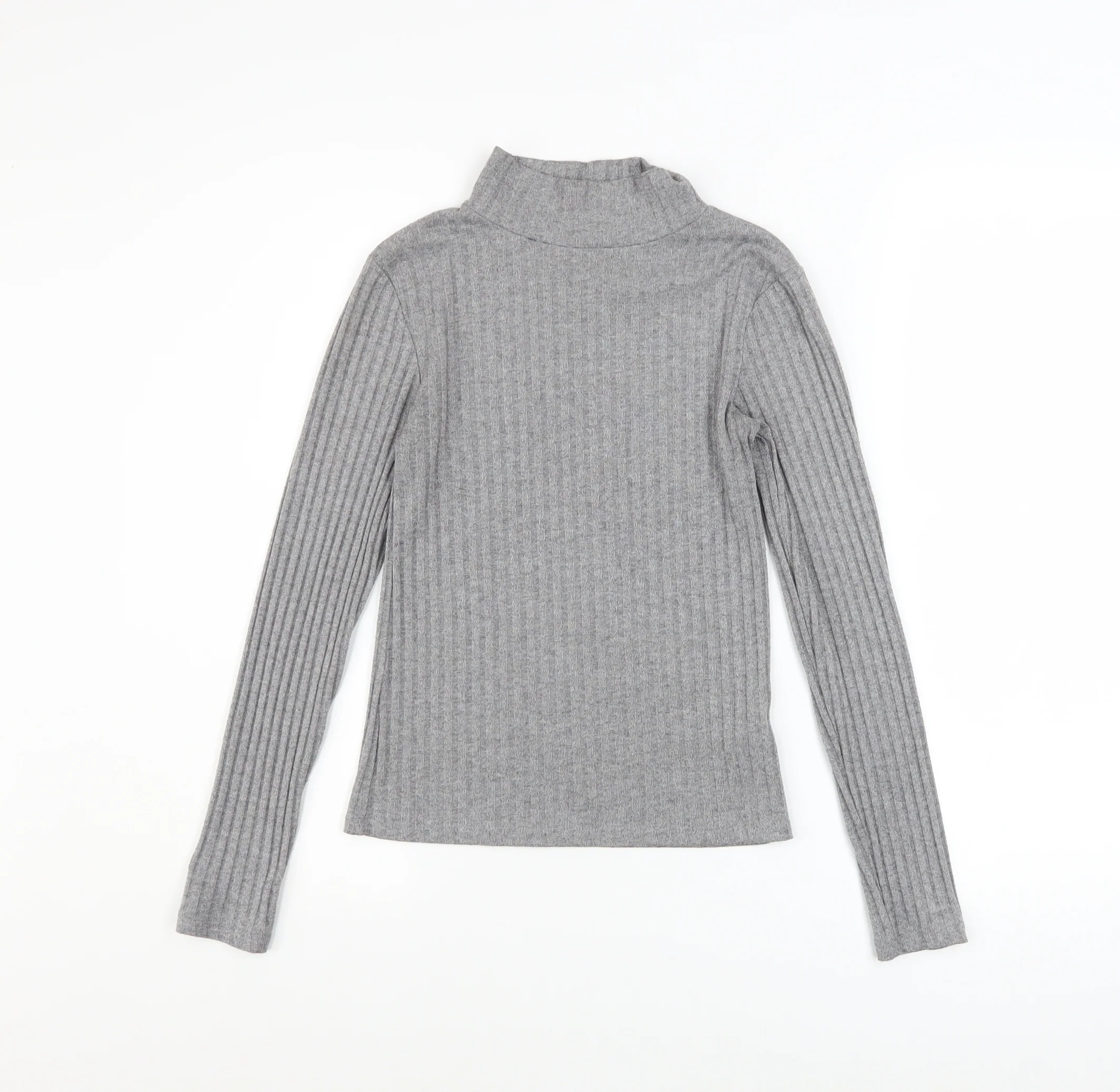 Topshop Women Grey Mock Neck Ribbed Slim Fit Jumper Size 6
