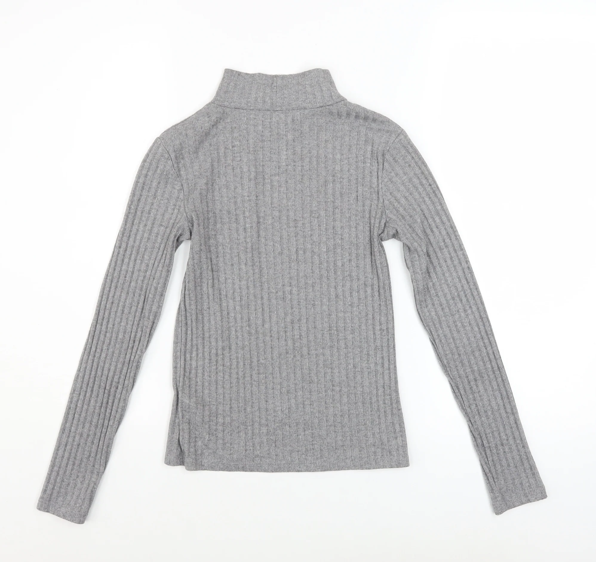 Topshop Women Grey Mock Neck Ribbed Slim Fit Jumper Size 6 - Image 3