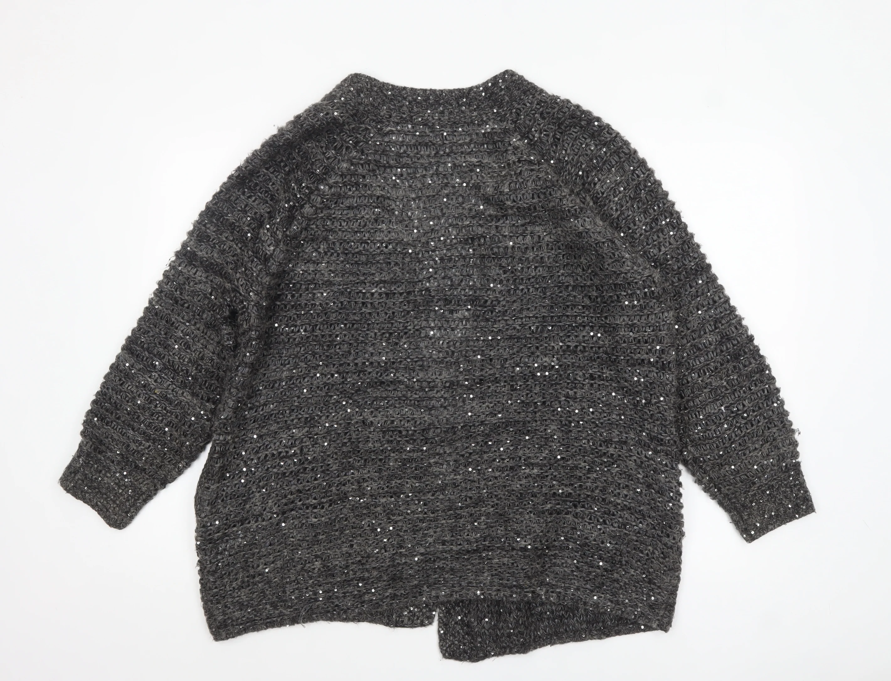 Topshop Women Grey Sequin Chunky-Knit Cardigan Size 8 - Image 3