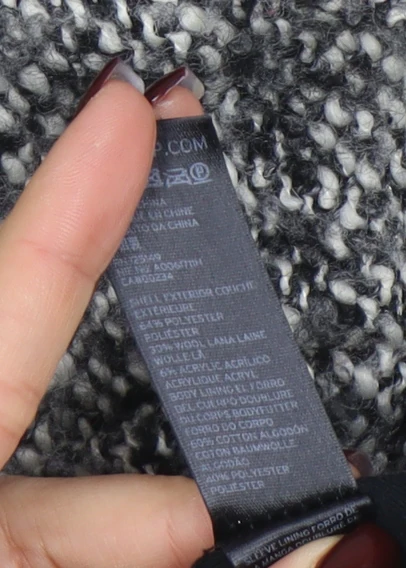 Topshop Women Grey Wool Blend Zip Long Tweed Overcoat UK 10 - Image 4