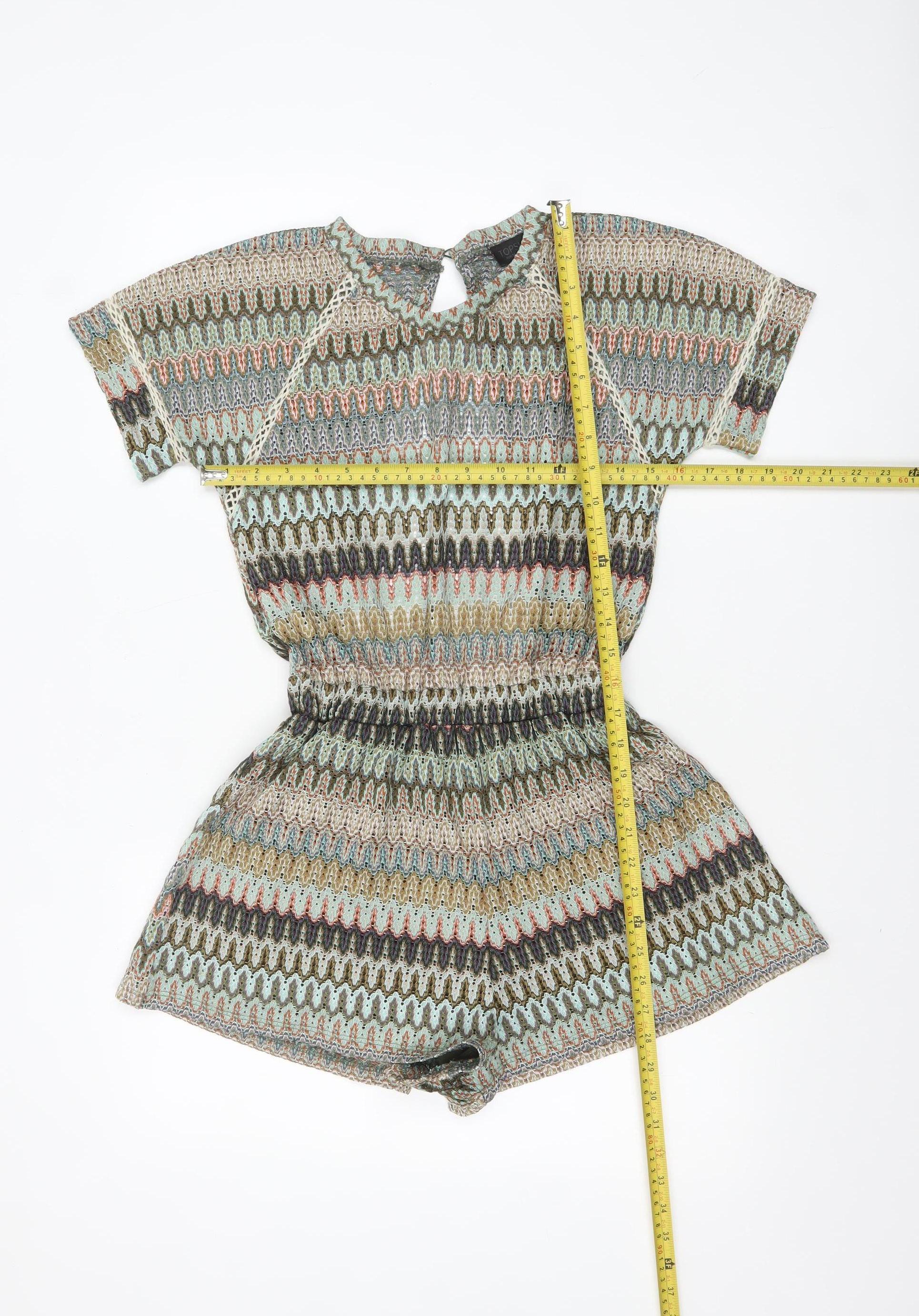 Topshop Women Multicoloured Knit Playsuit UK 6 Short Sleeve Elastic Waist - Image 2