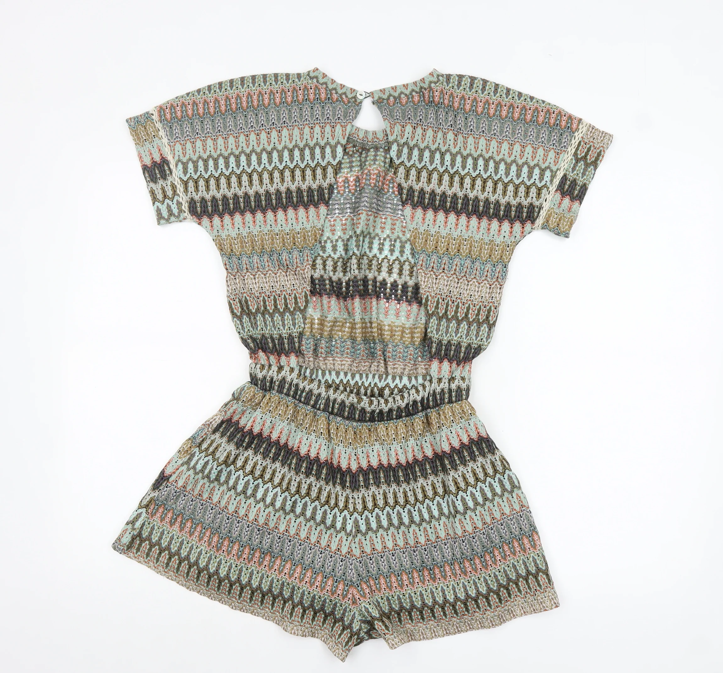 Topshop Women Multicoloured Knit Playsuit UK 6 Short Sleeve Elastic Waist - Image 3