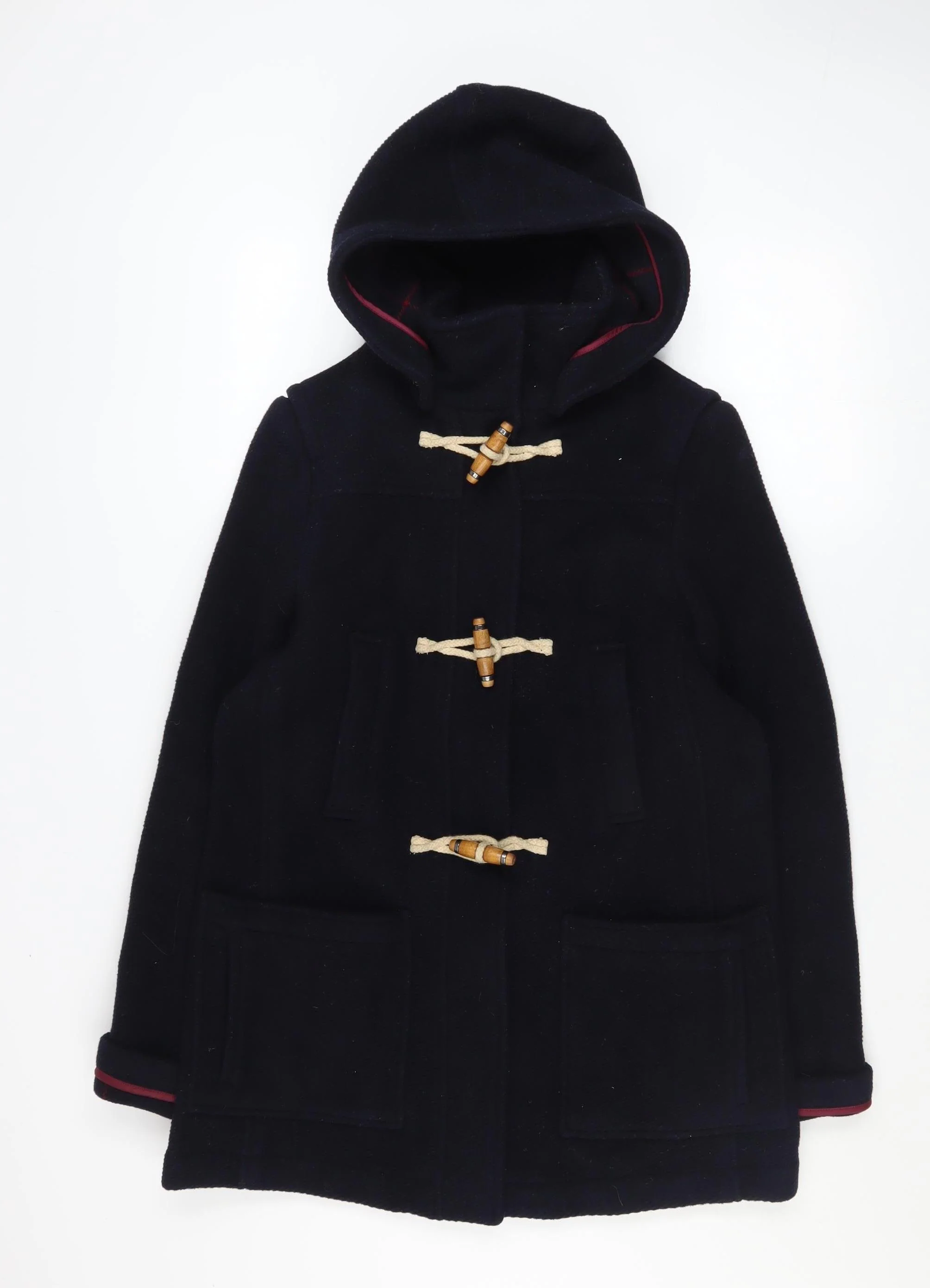 Topshop Women Navy Blue Wool Blend Hooded Duffle Coat UK 10