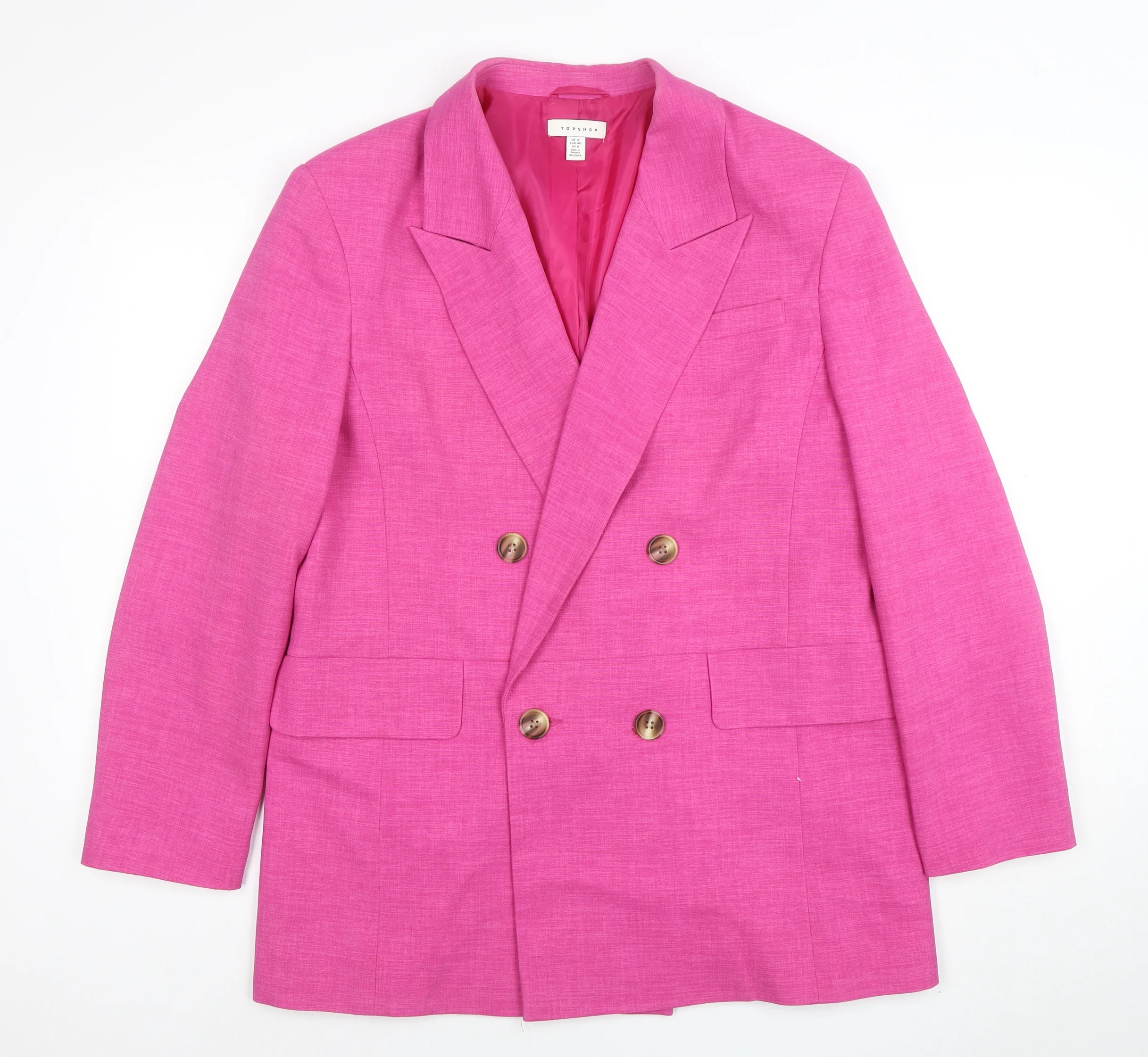 Topshop Women Pink UK 12 Double-Breasted Blazer Woven Jacket