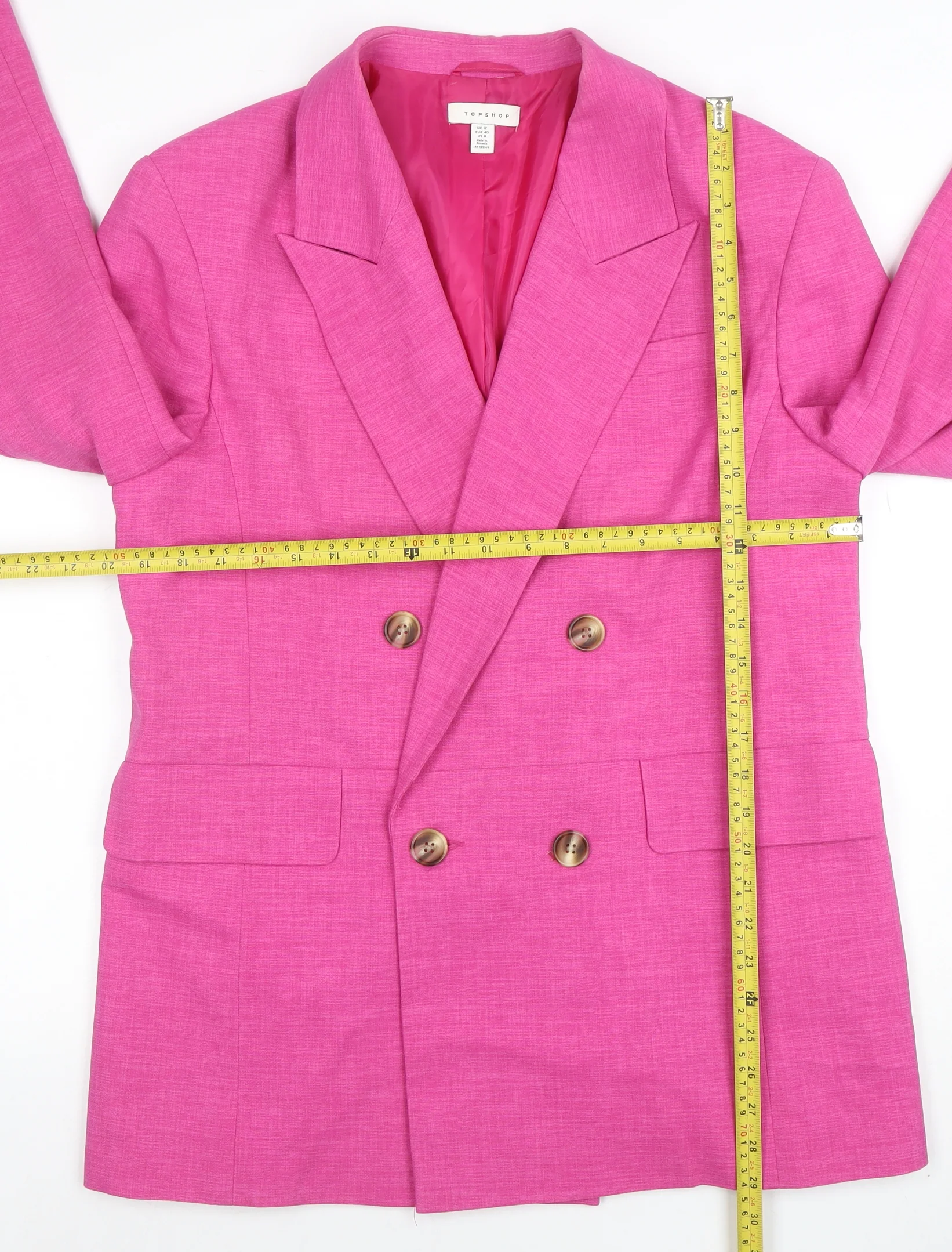 Topshop Women Pink UK 12 Double-Breasted Blazer Woven Jacket - Image 2