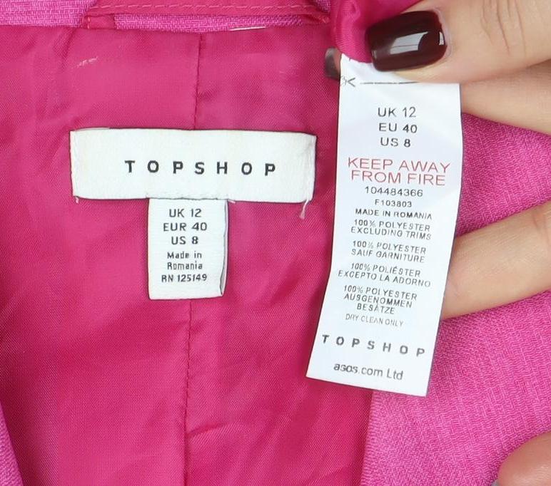 Topshop Women Pink UK 12 Double-Breasted Blazer Woven Jacket - Image 4
