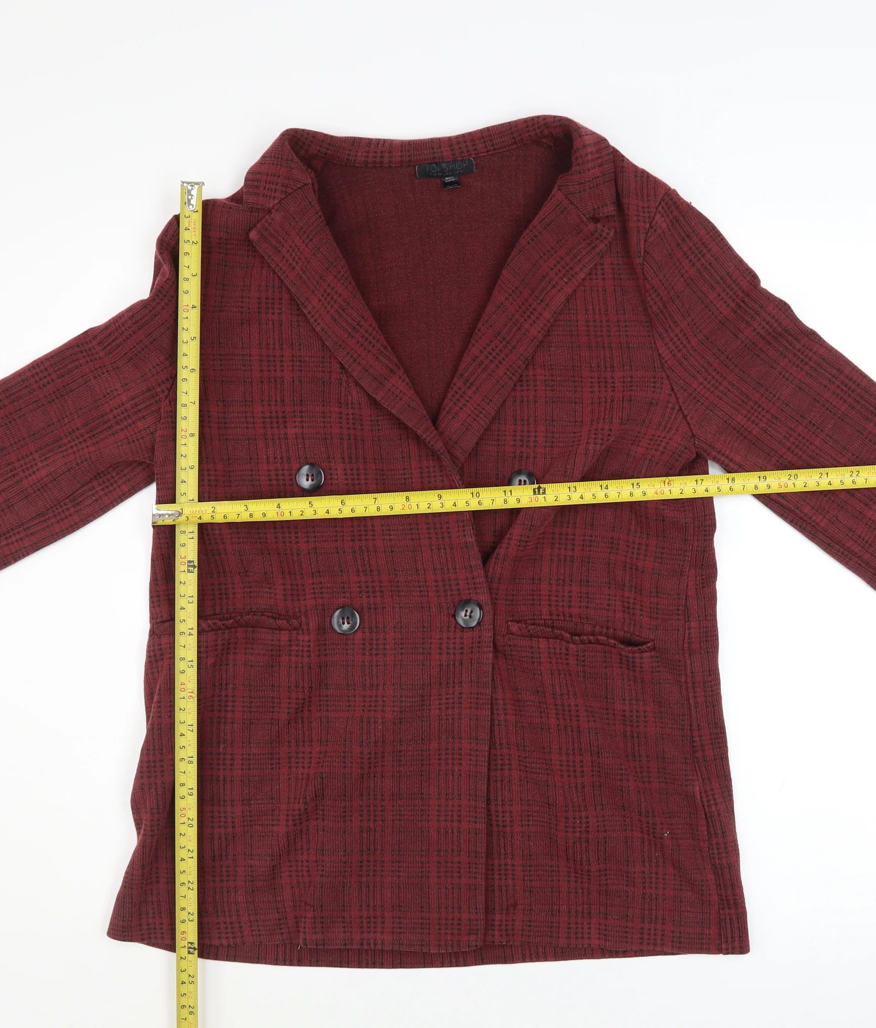Topshop Women Red Check Cotton Blend Blazer UK 10 Classic Style - Image 2