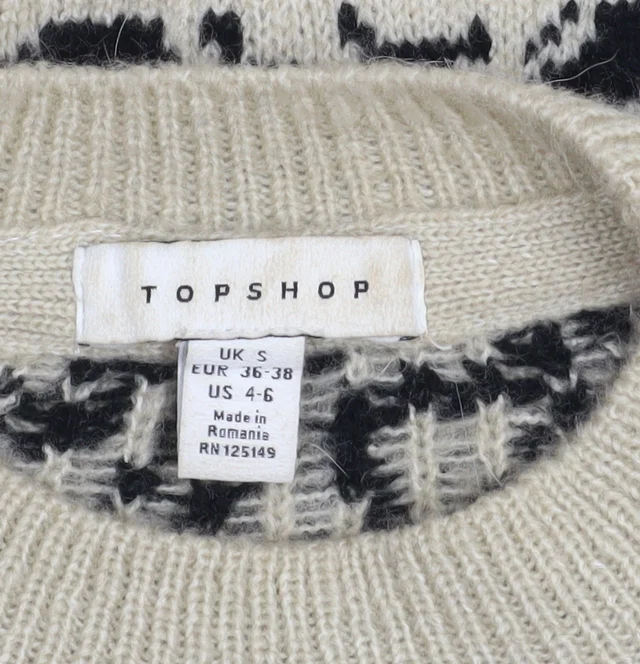 Topshop Women’s Black Beige Crew Neck Pullover Jumper Size S - Image 5