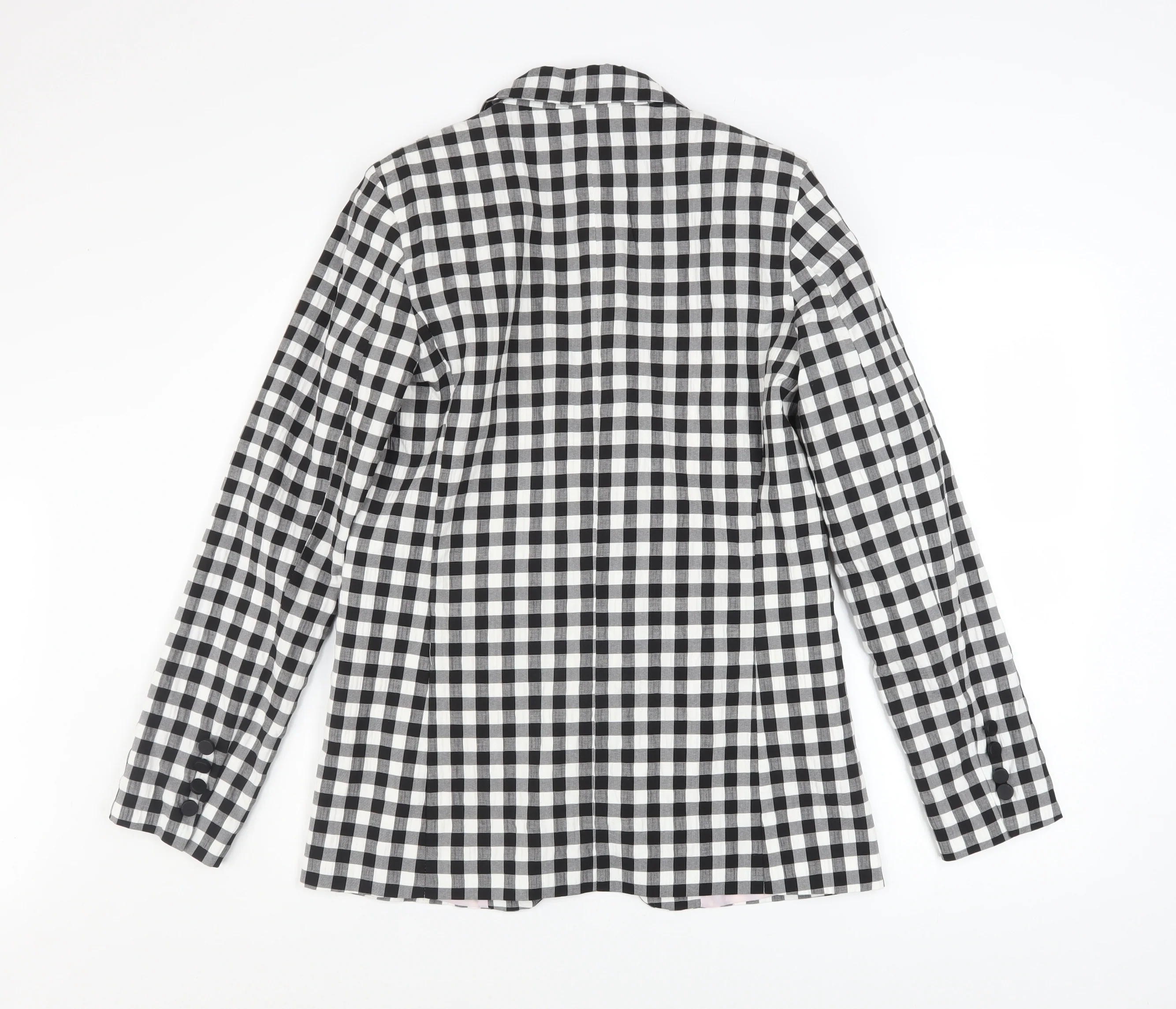 Topshop Women’s Black Check Blazer UK 10 Tall Lined Single-Breasted Jacket - Image 3
