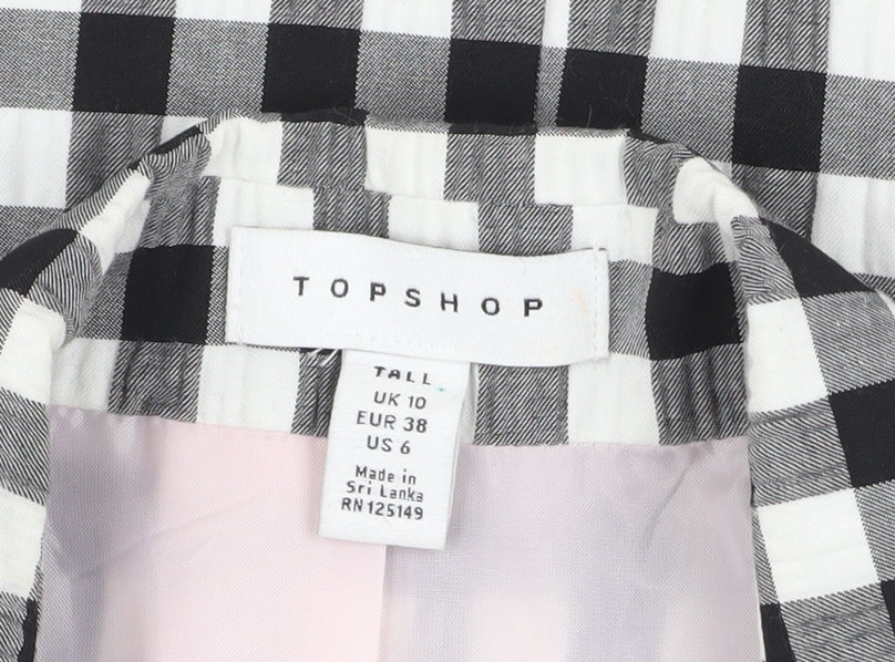 Topshop Women’s Black Check Blazer UK 10 Tall Lined Single-Breasted Jacket - Image 4