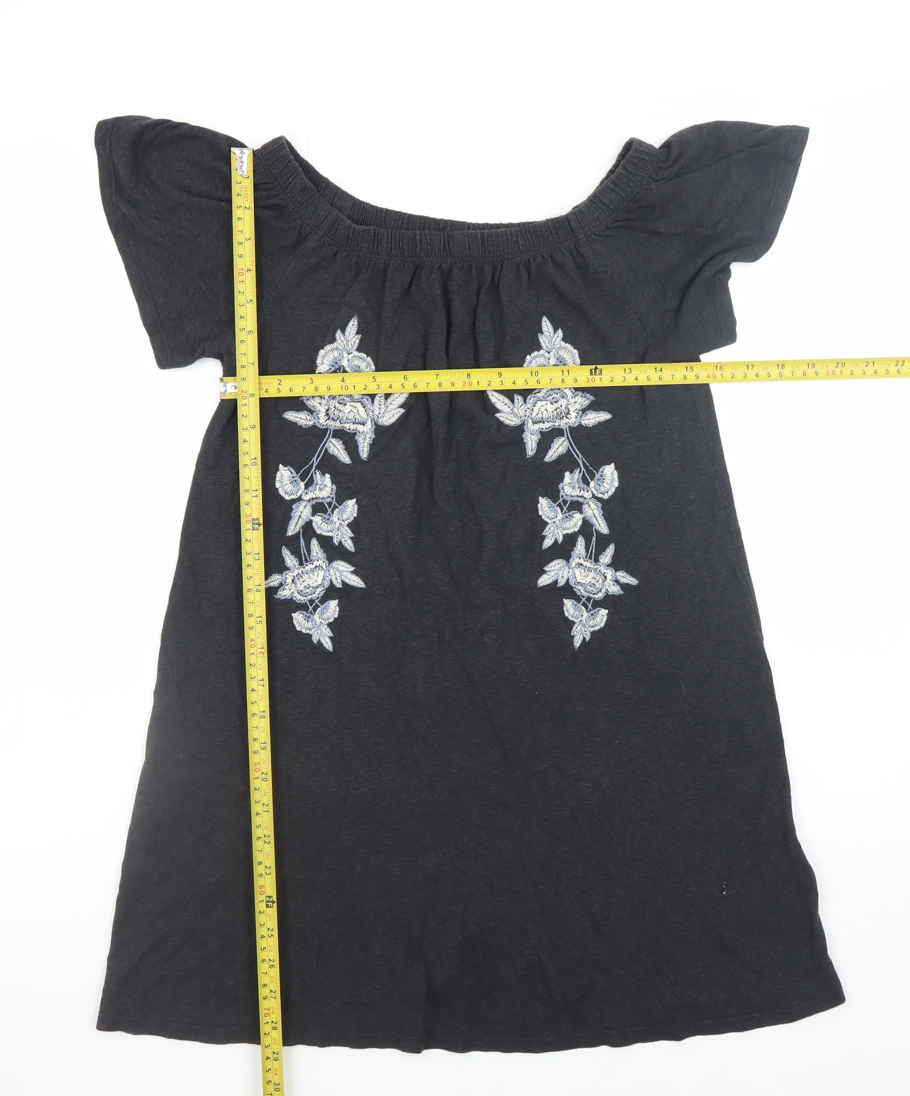 Topshop Women’s Black Embroidered Off Shoulder Shift Dress Size 6 - Image 2