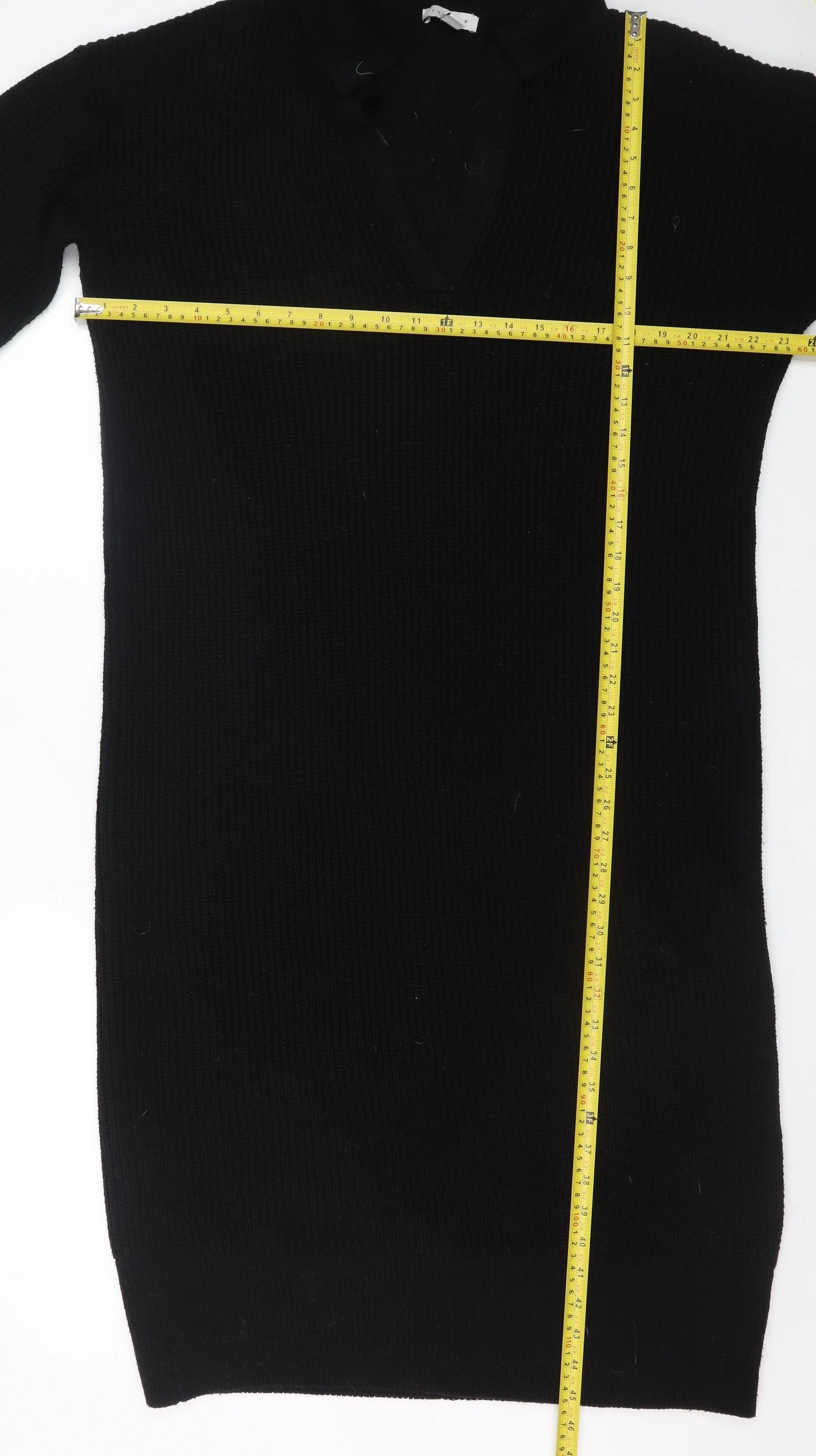 Topshop Women’s Black Knit Jumper Dress Size 8 V-Neck Collared - Image 2