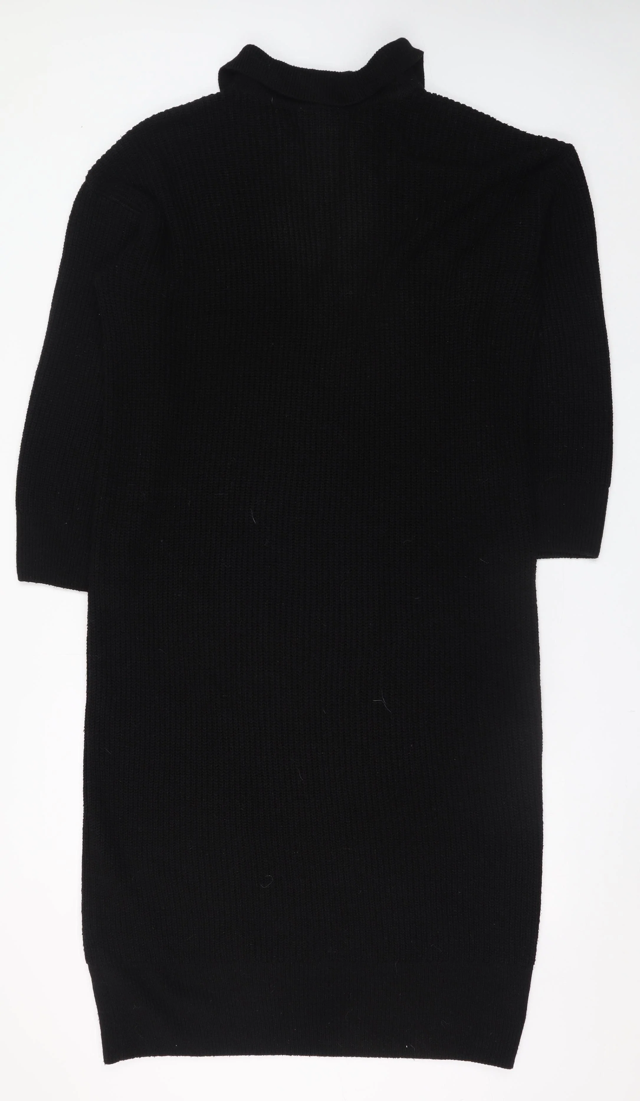 Topshop Women’s Black Knit Jumper Dress Size 8 V-Neck Collared - Image 3