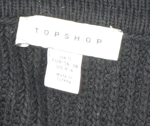 Topshop Women’s Black Knit Jumper Dress Size 8 V-Neck Collared - Image 4
