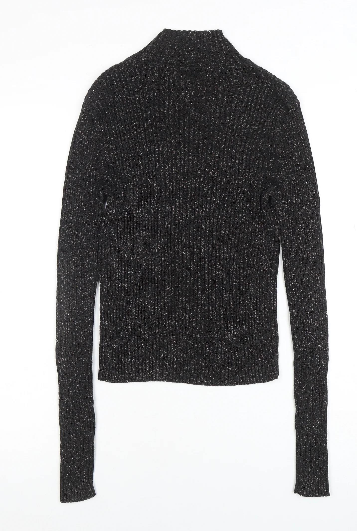 Topshop Women’s Black Metallic Roll Neck Ribbed Jumper UK 12