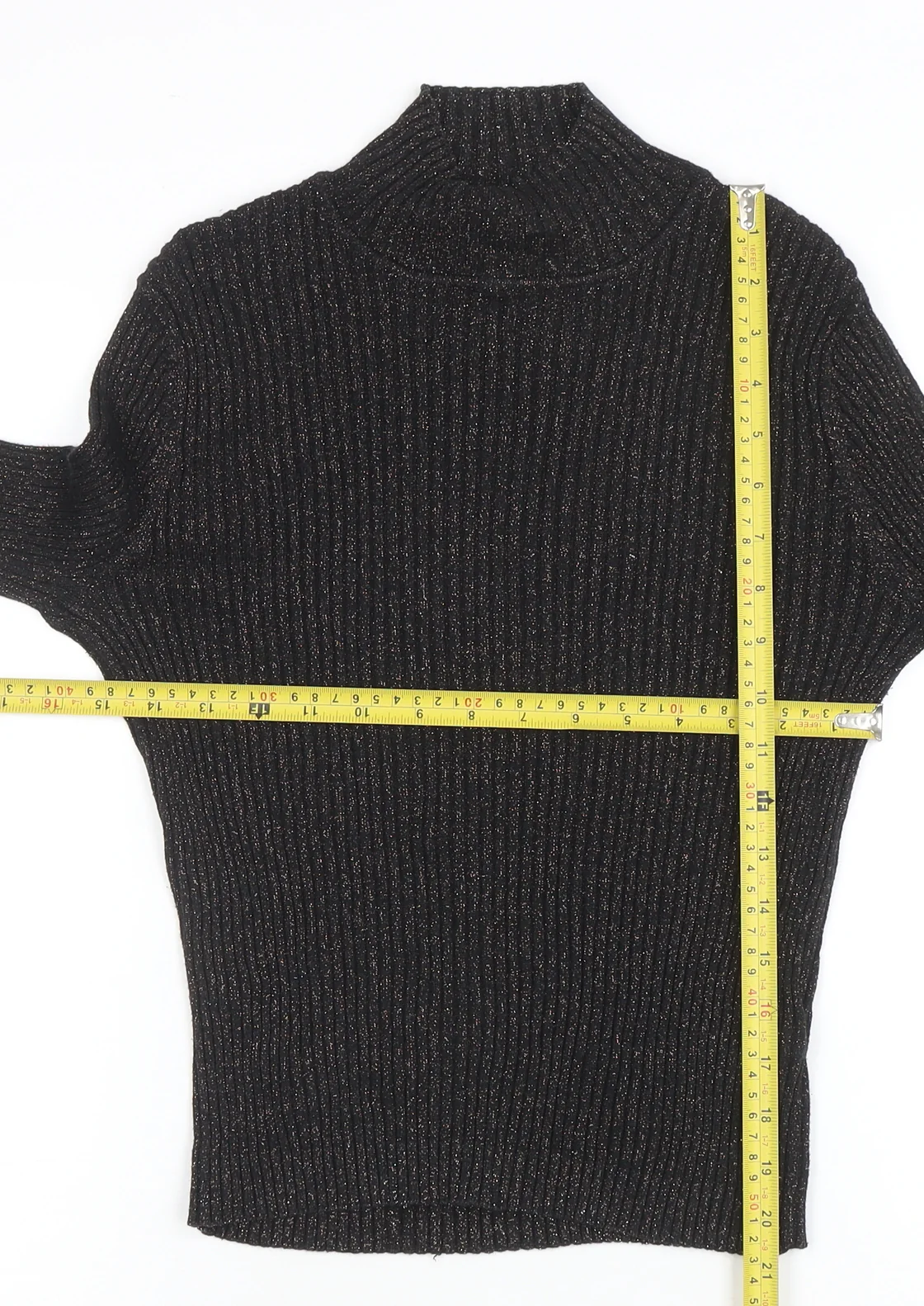 Topshop Women’s Black Metallic Roll Neck Ribbed Jumper UK 12 - Image 2