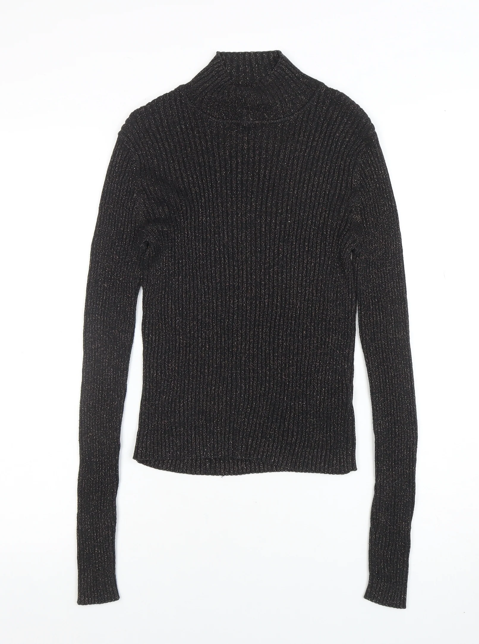 Topshop Women’s Black Metallic Roll Neck Ribbed Jumper UK 12 - Image 3