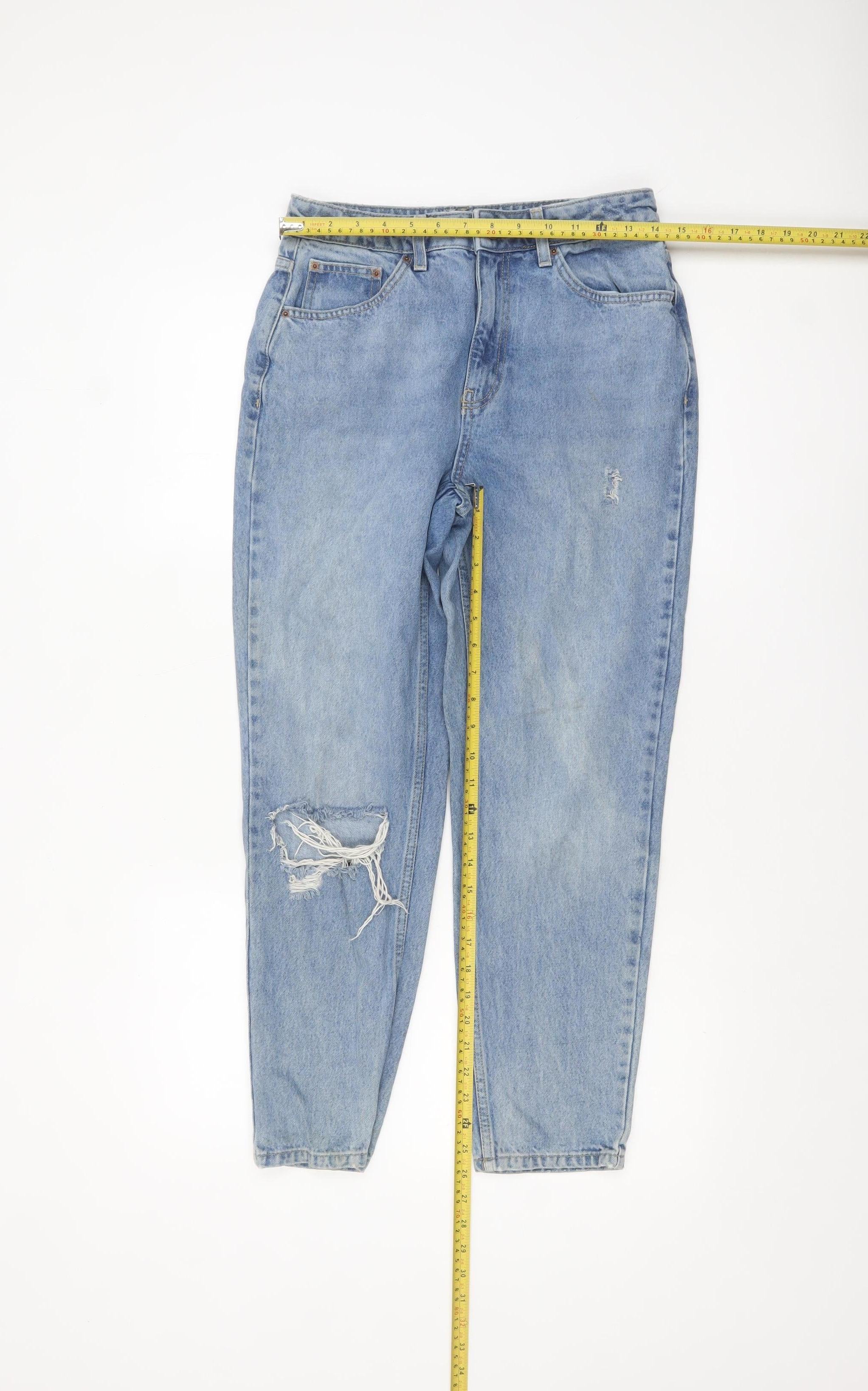 Topshop Women’s Blue Mom Jeans Size 10 High Rise Distressed Denim - Image 2
