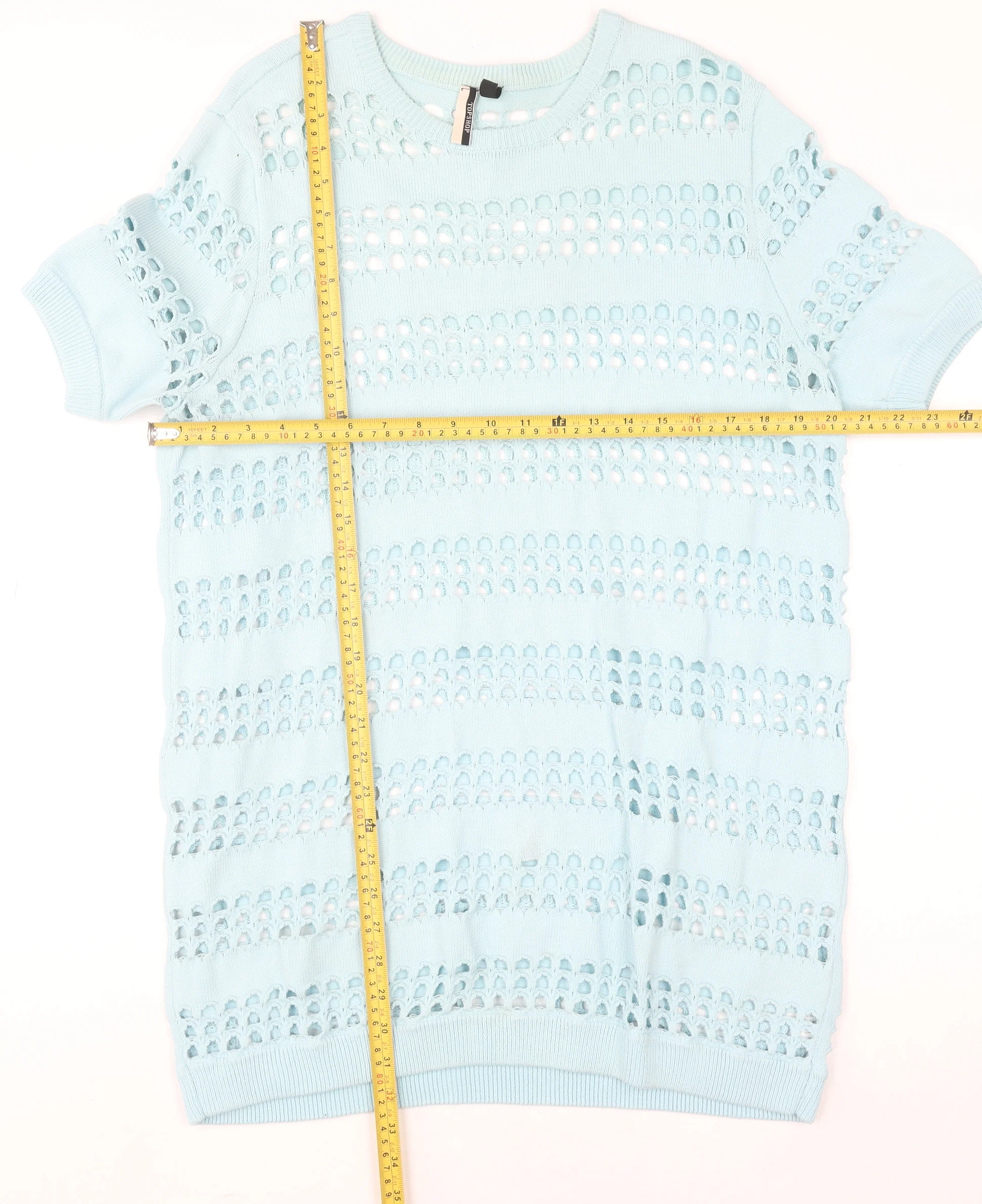 Topshop Women’s Blue Open-Knit Short Sleeve Jumper Size 12 - Image 2