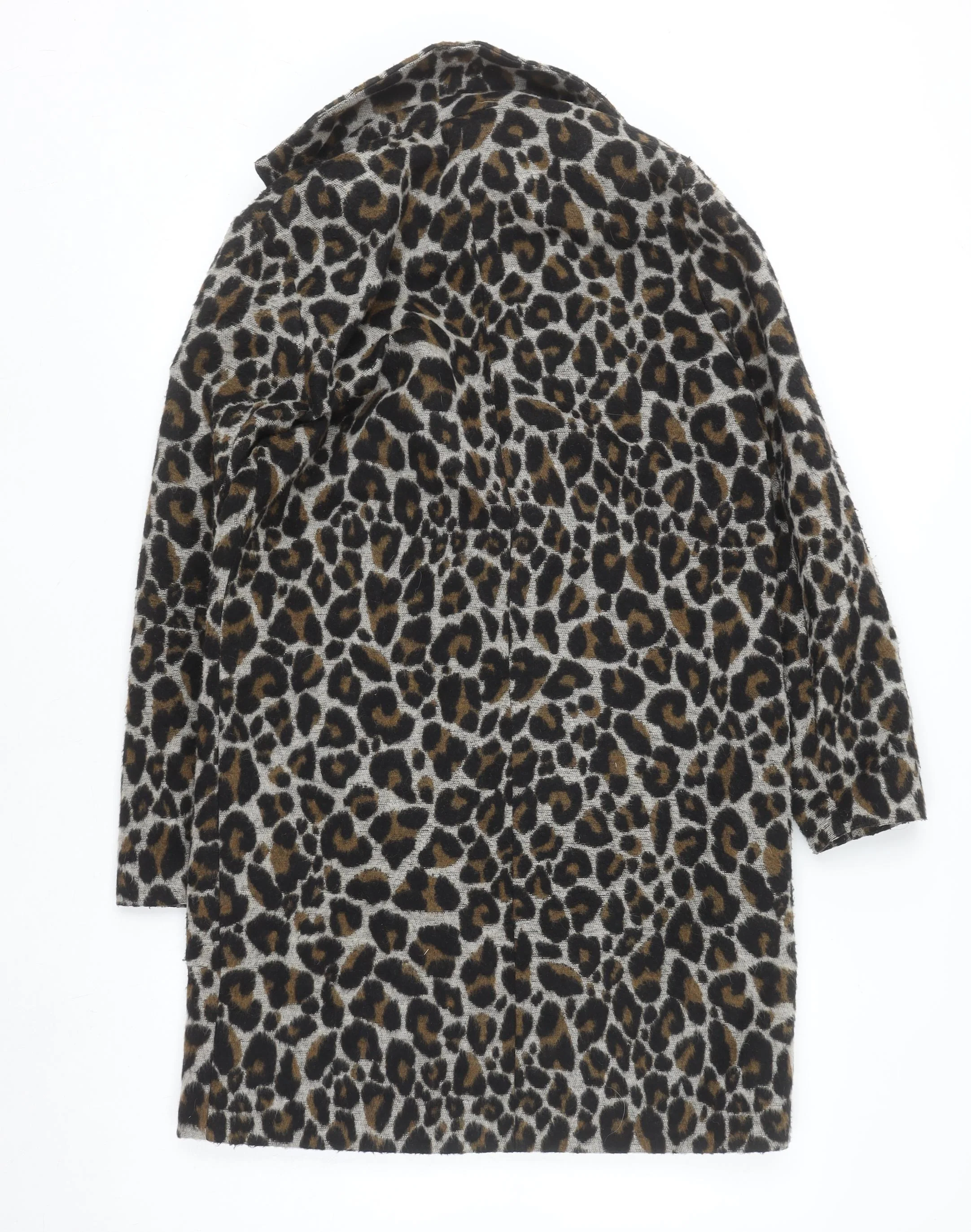 Topshop Women’s Brown Leopard Print Wool Blend Coat Size 8 - Image 3