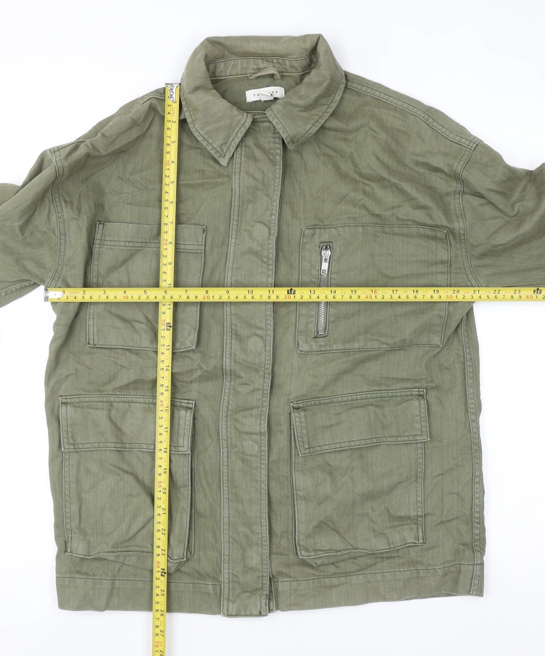 Topshop Women’s Green Cotton Military Jacket Size S - Image 2