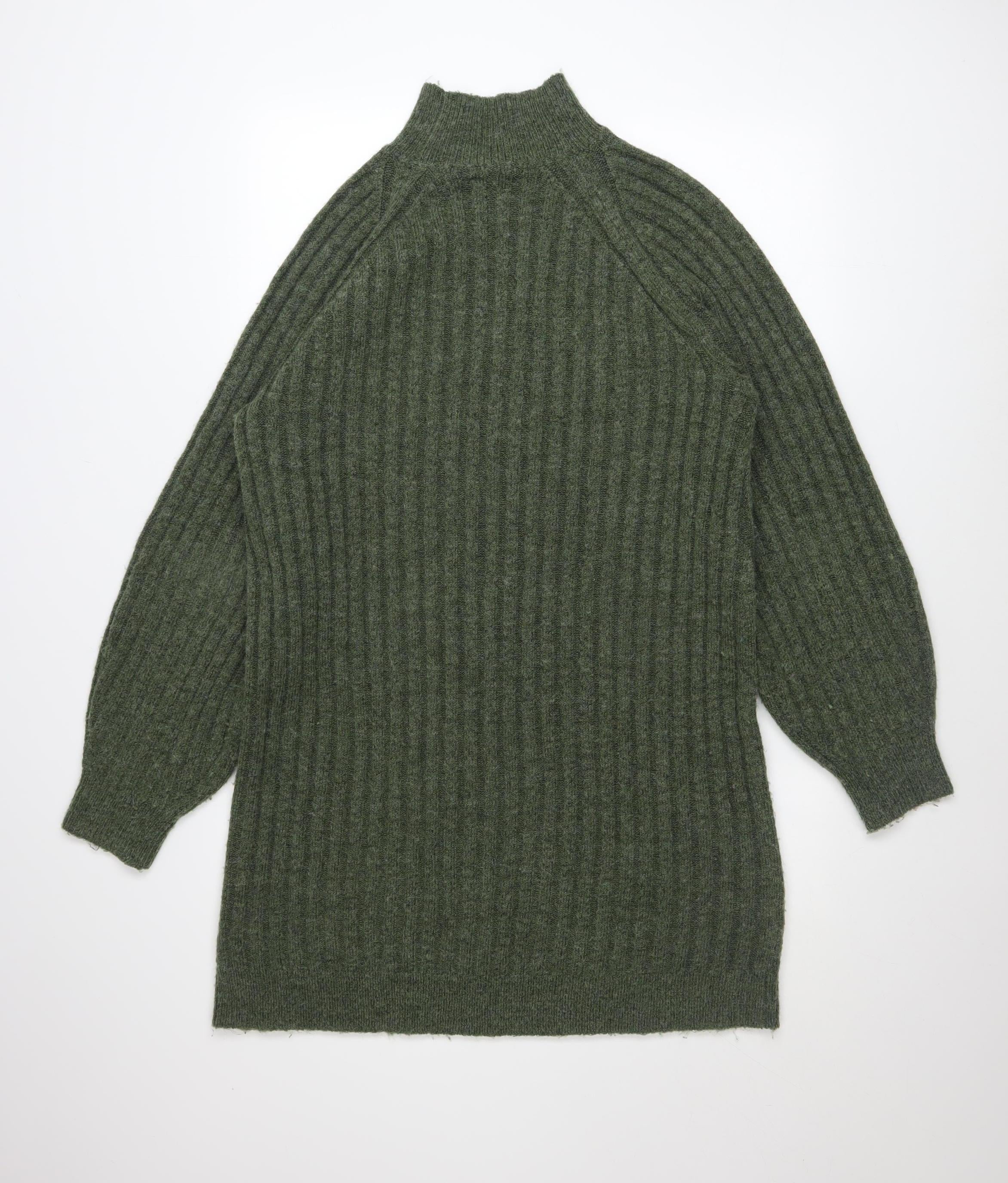 Topshop Women’s Green Knit Jumper Dress UK 12-14 Long Sleeve High Neck - Image 3