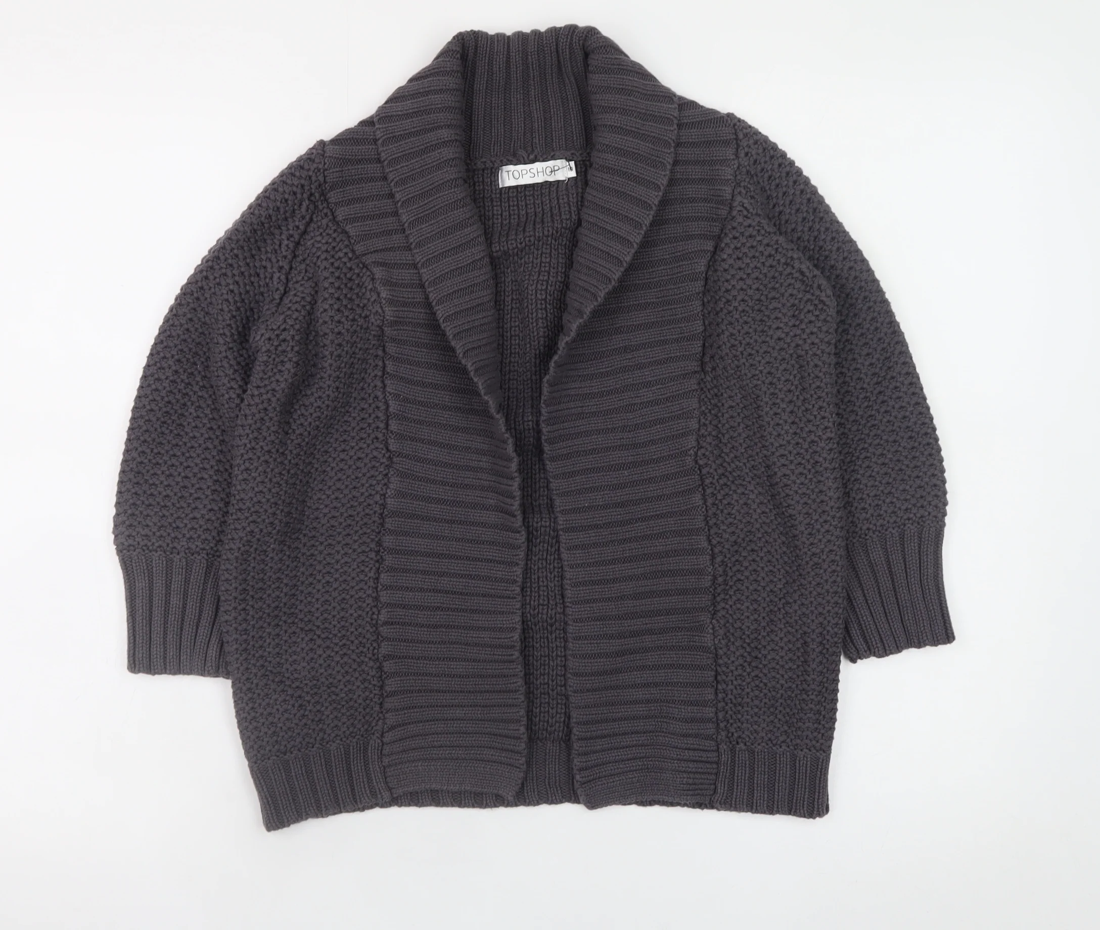 Topshop Women’s Grey Chunky Knit Open Cardigan Size 10